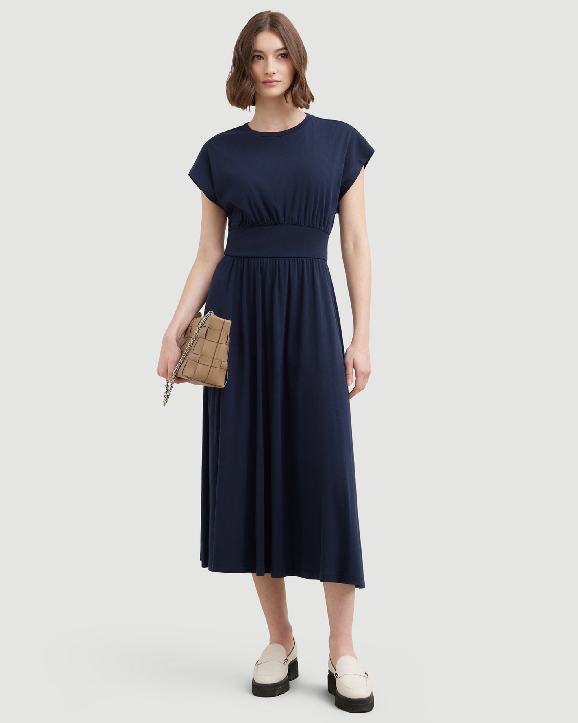 Navy jersey midi clearance dress