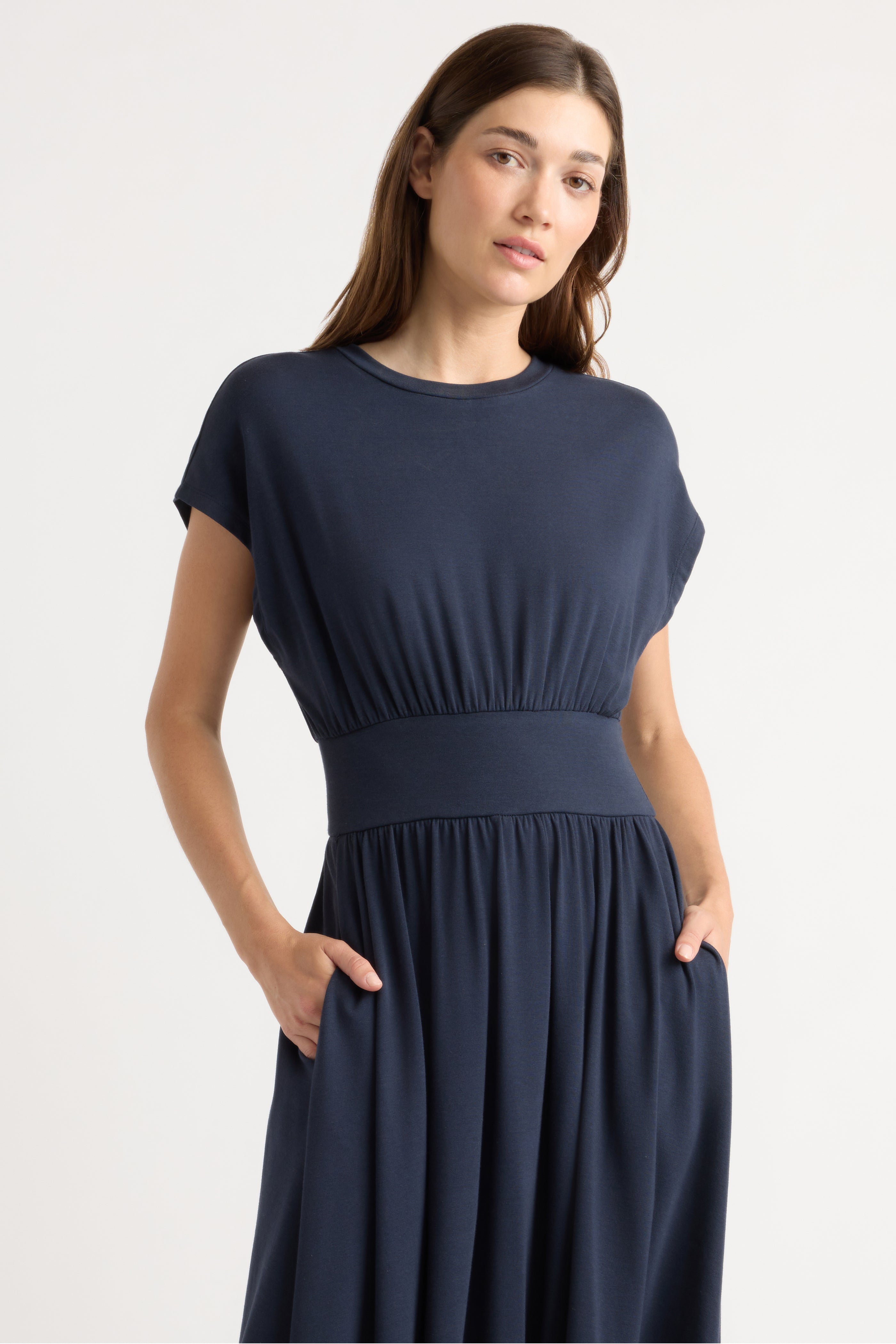 midi jersey dress Prima Navy / Regular / XS The Lanai Made from a premium LOVE SALE Size:UK 32