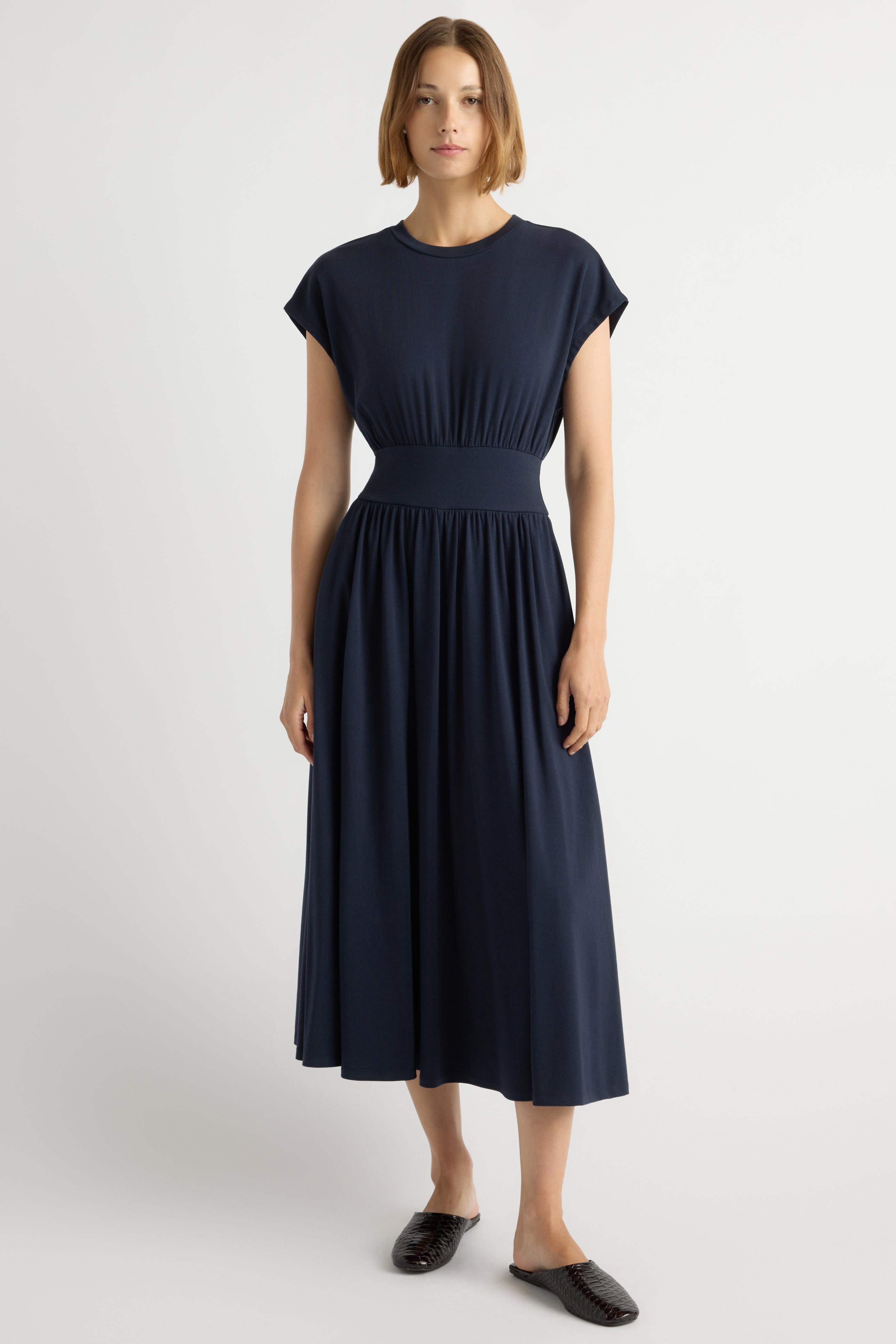 navy bridesmaid dresses midi Prima Jersey Midi Dress Navy / Regular / XS