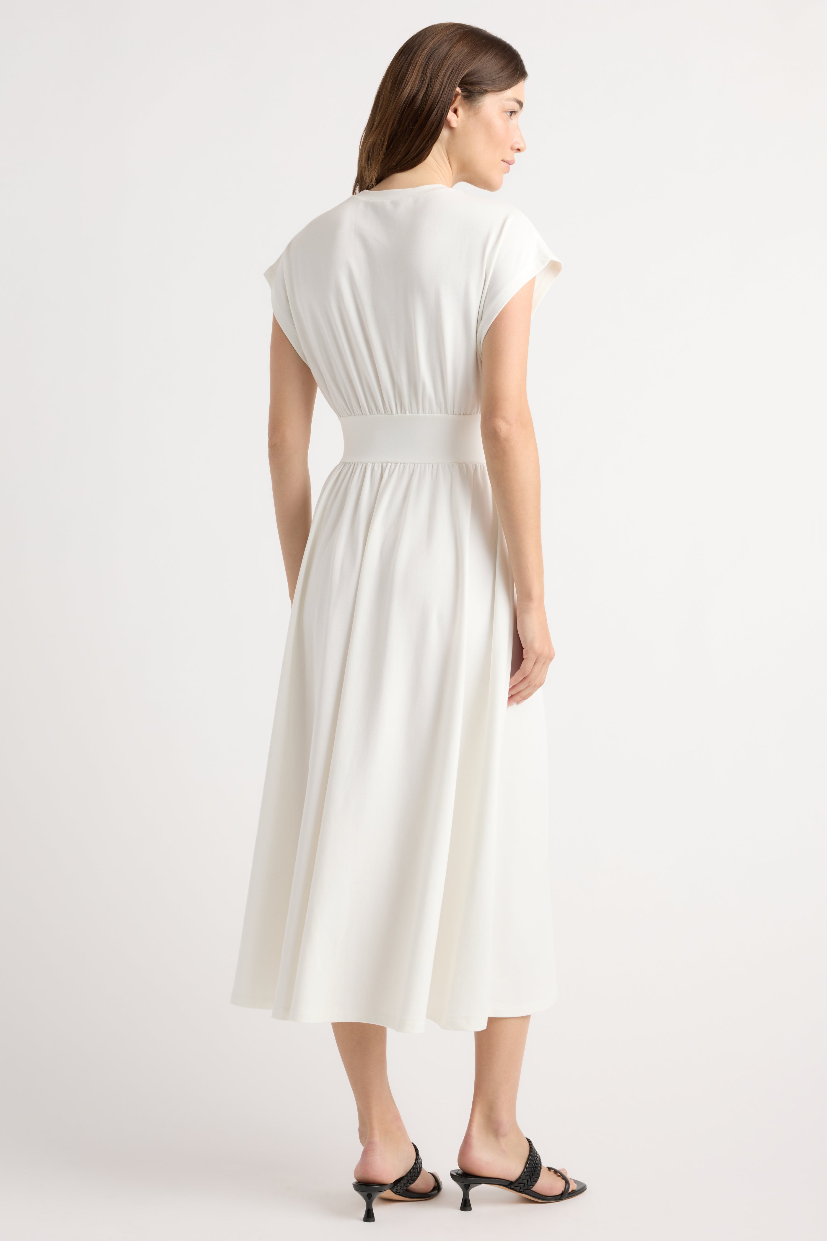 white wrap dress midi & Other Stories + adjustable waist belt White Silk Midi Dress with