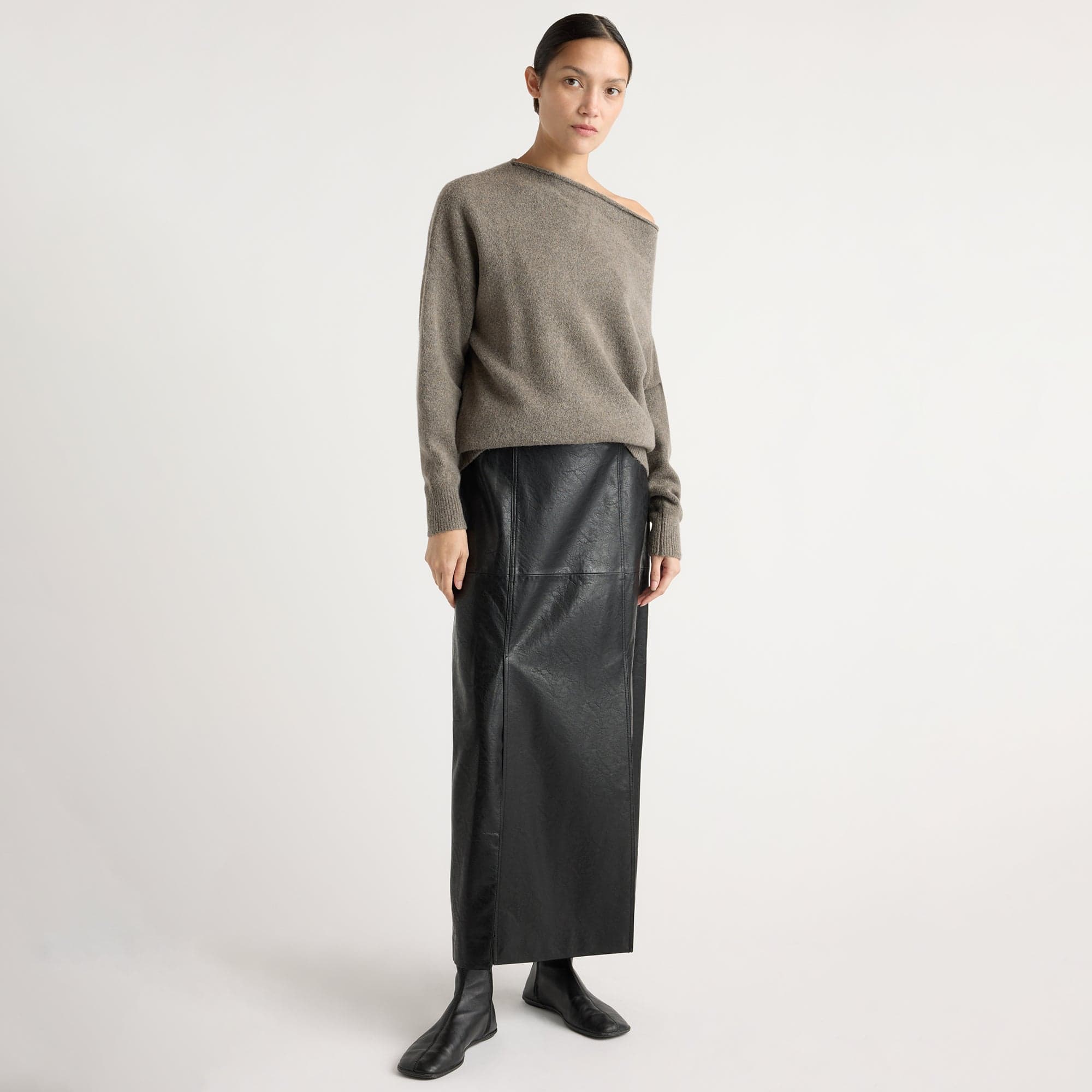 Rama Front-Vent Vegan Leather Skirt