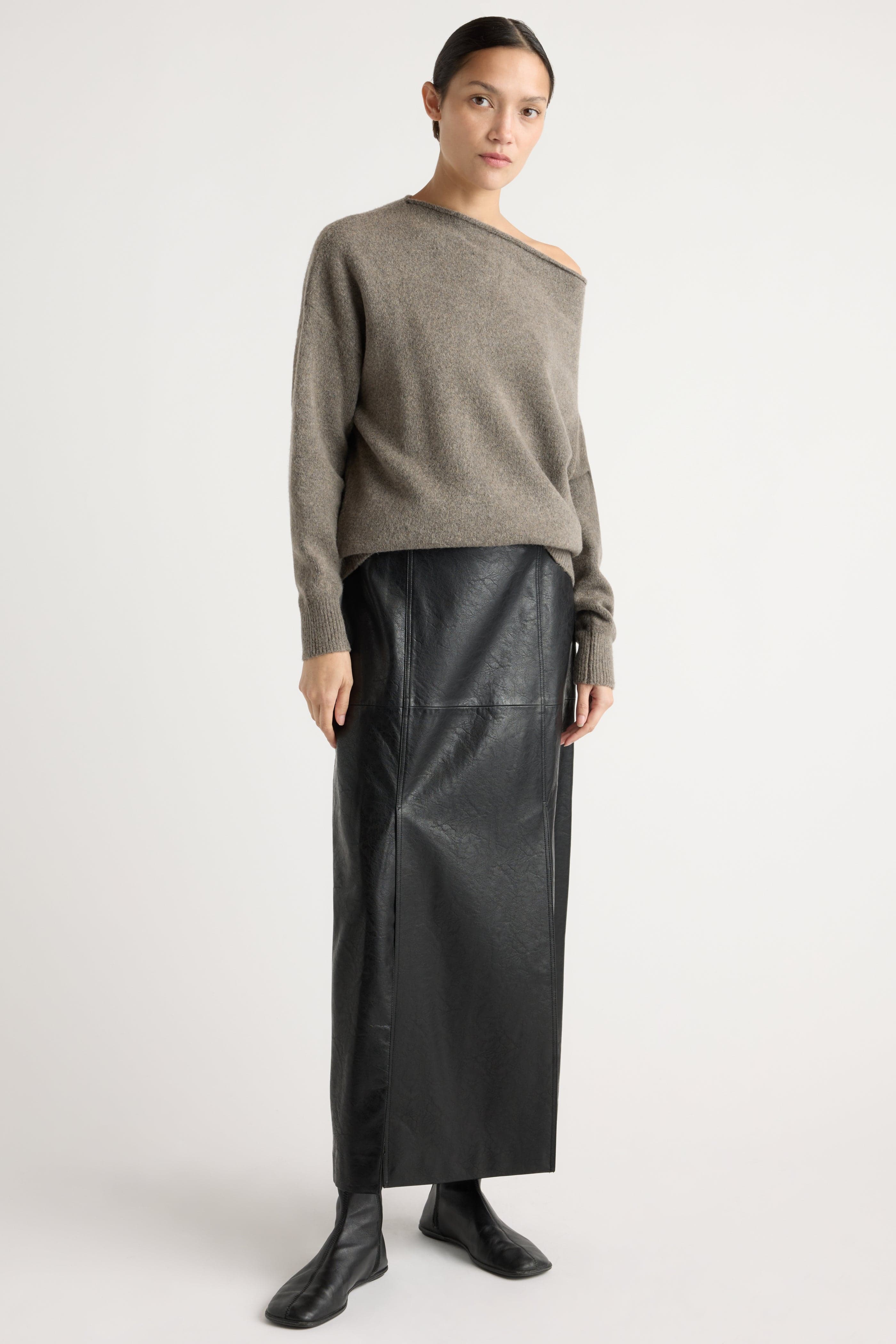 Rama Front-Vent Vegan Leather Skirt