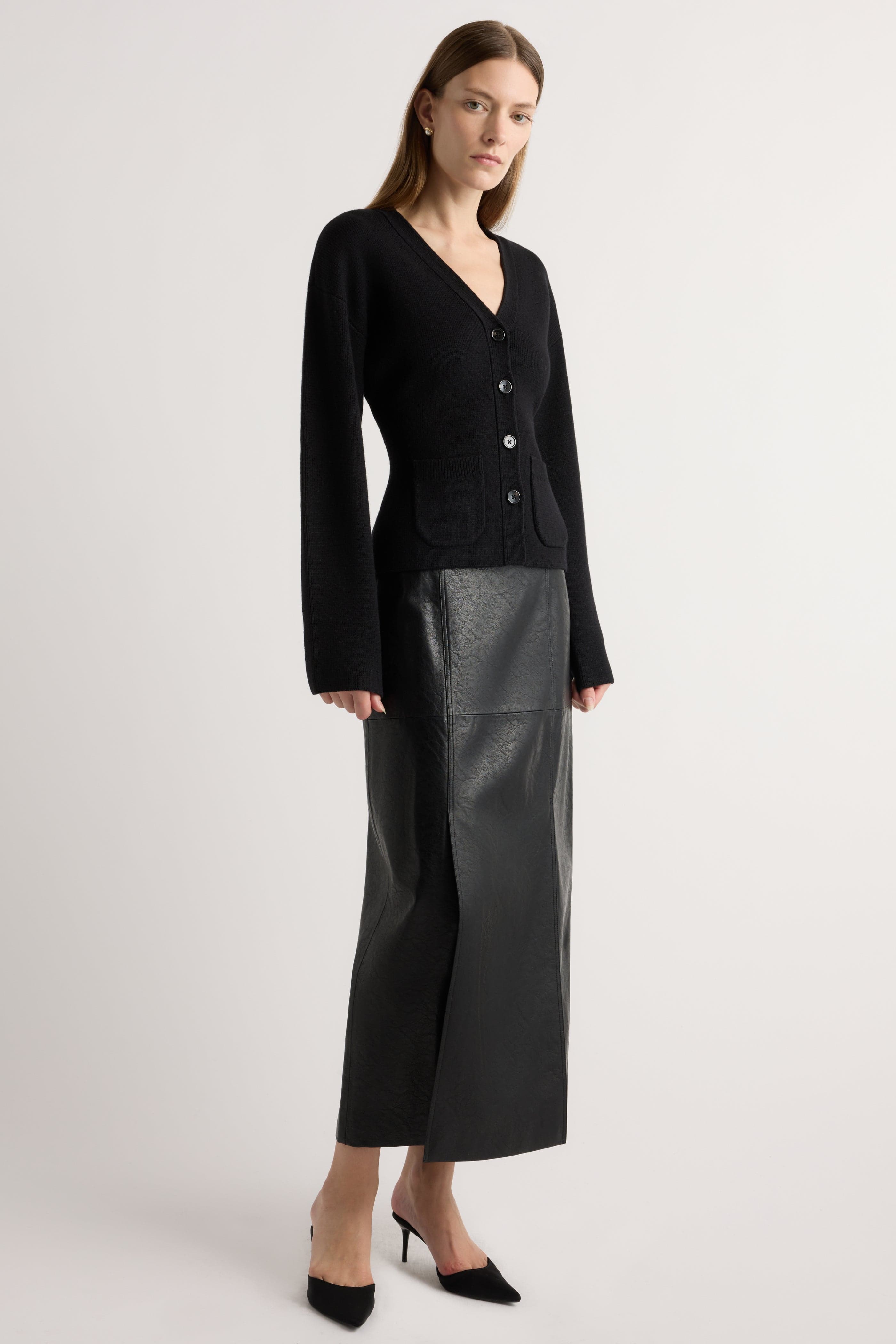 Rama Front-Vent Vegan Leather Skirt