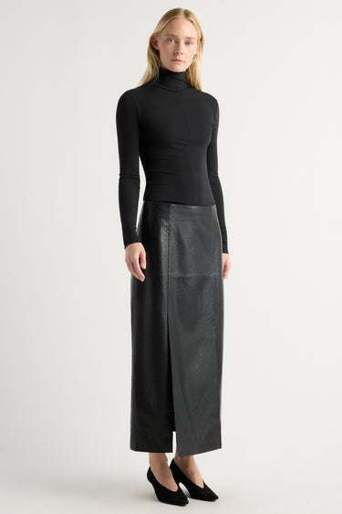 Riley | Rama Front-Vent Vegan Leather Skirt in Size Small