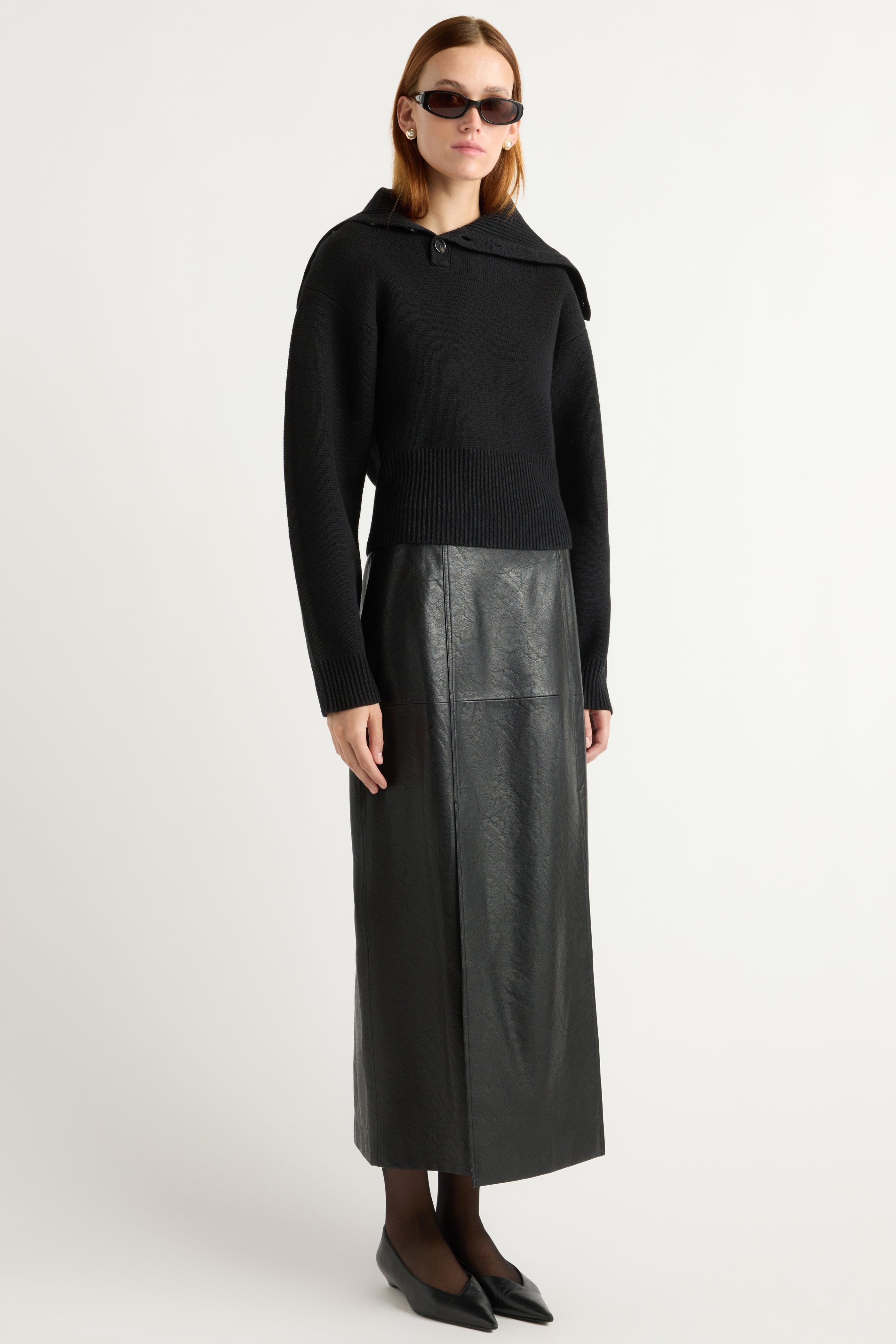 Rama Front-Vent Vegan Leather Skirt