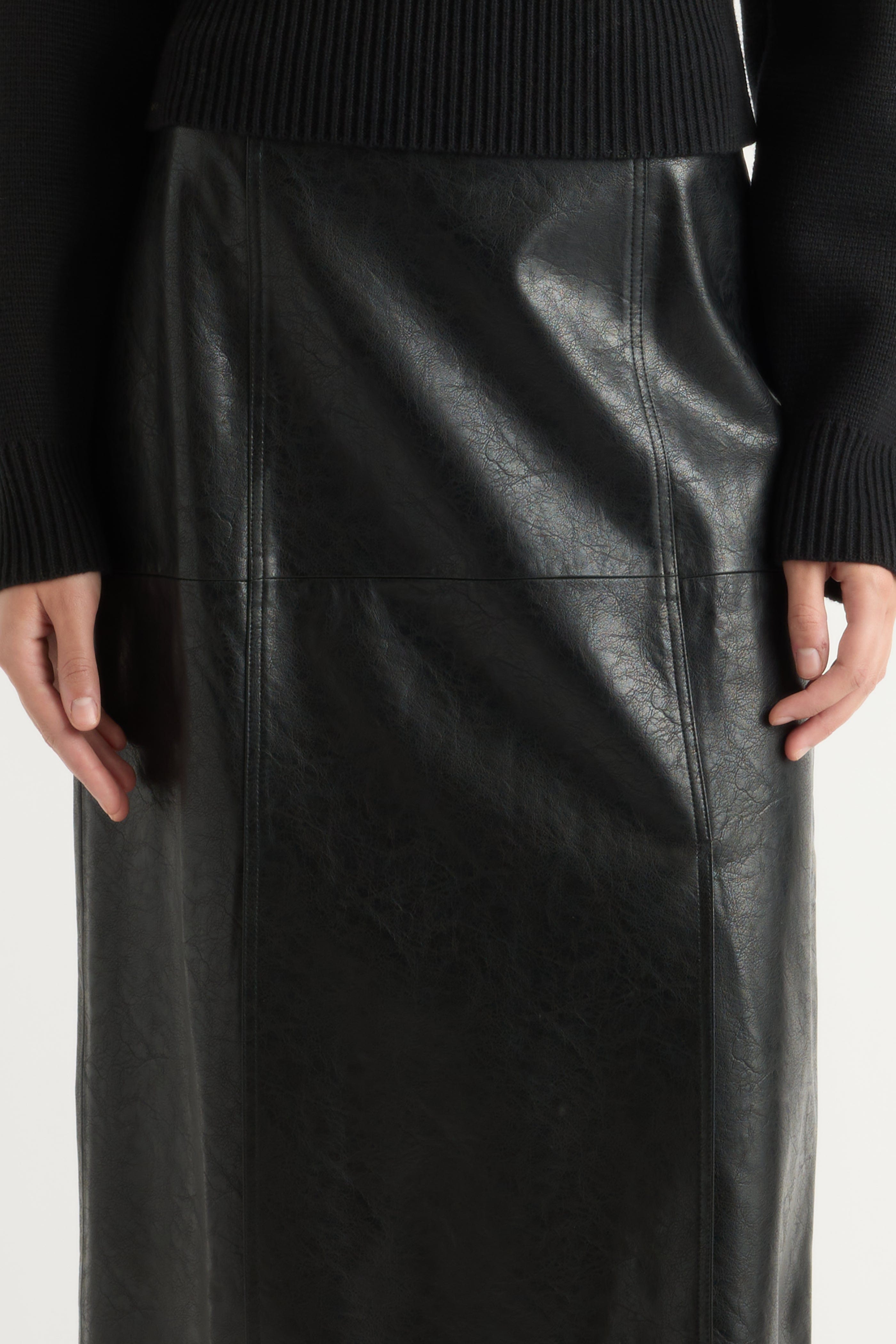 Rama Front-Vent Vegan Leather Skirt