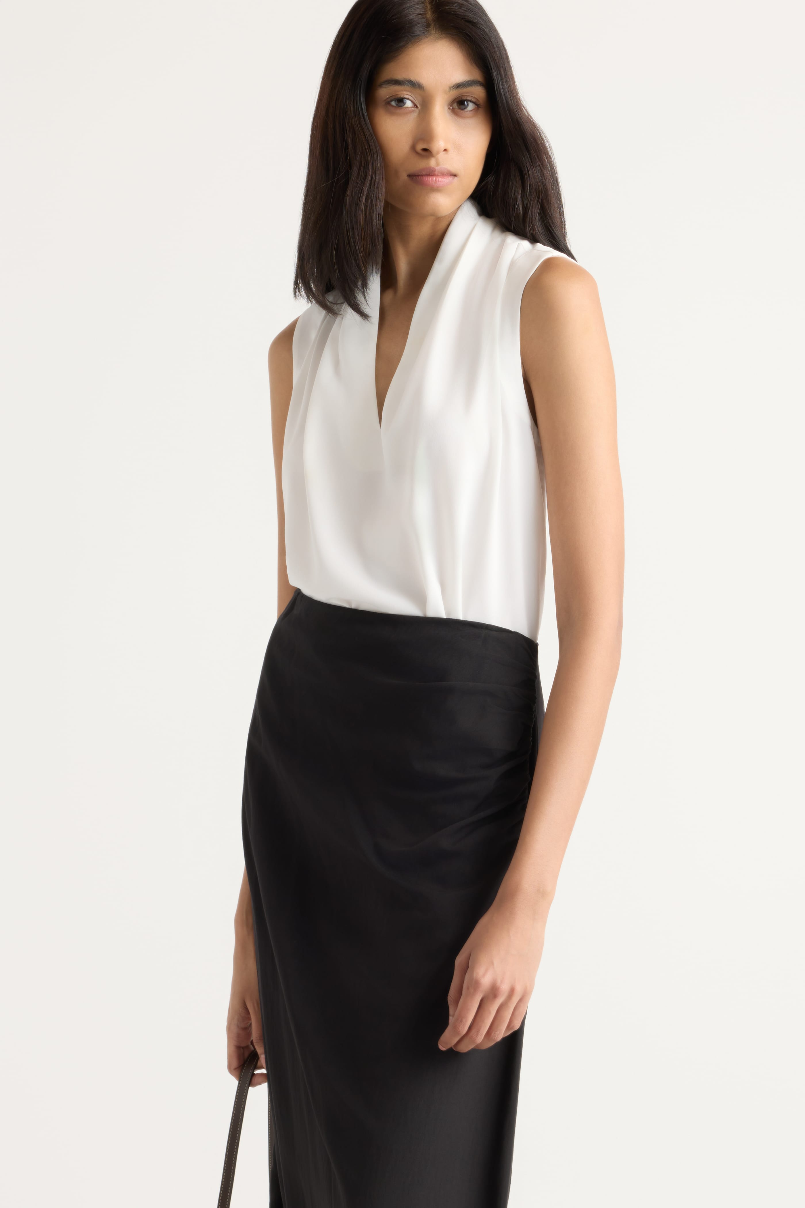 Rita Asymmetric-Hem Shirred Skirt