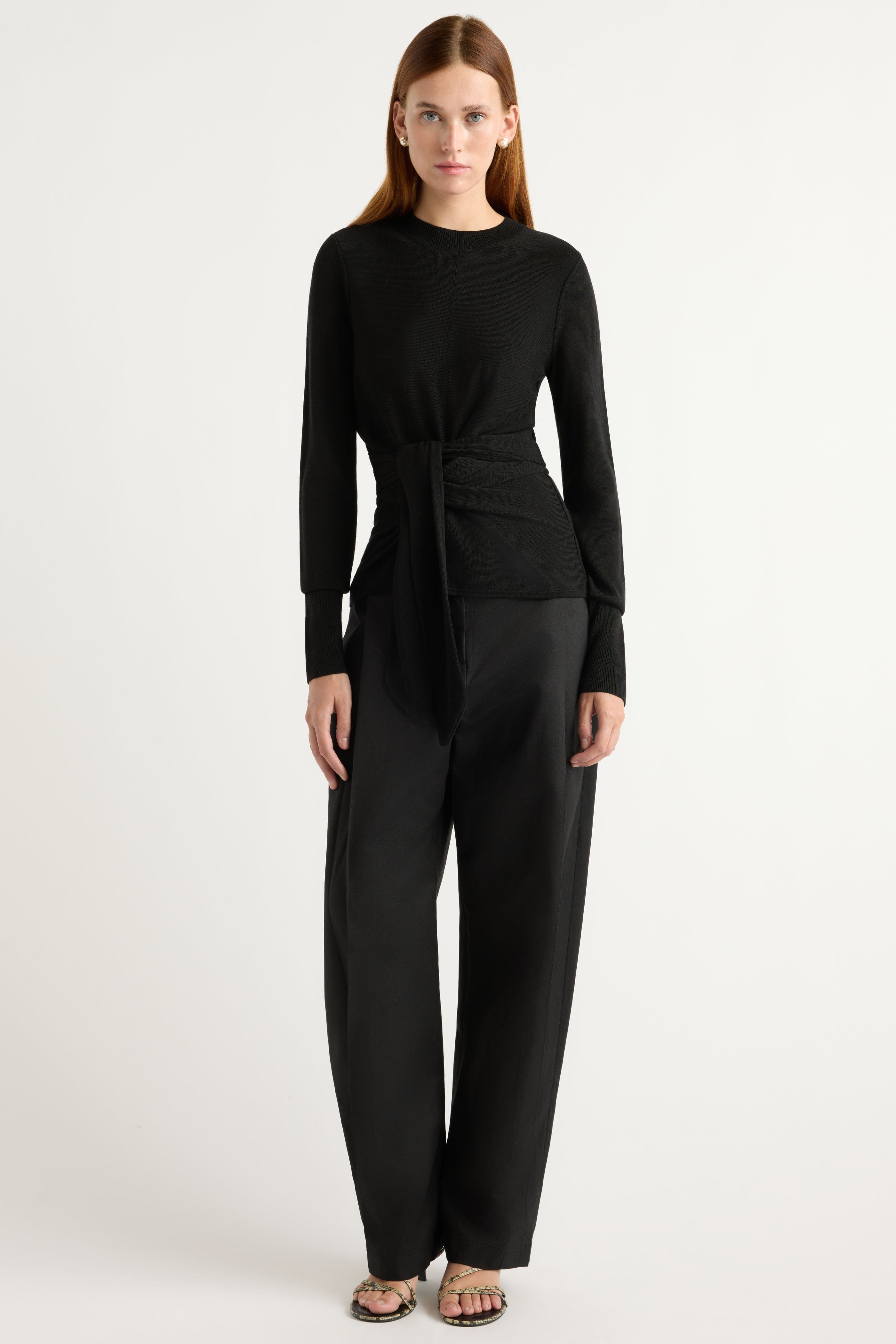 Robin Tie-Front Tencel-Wool Sweater