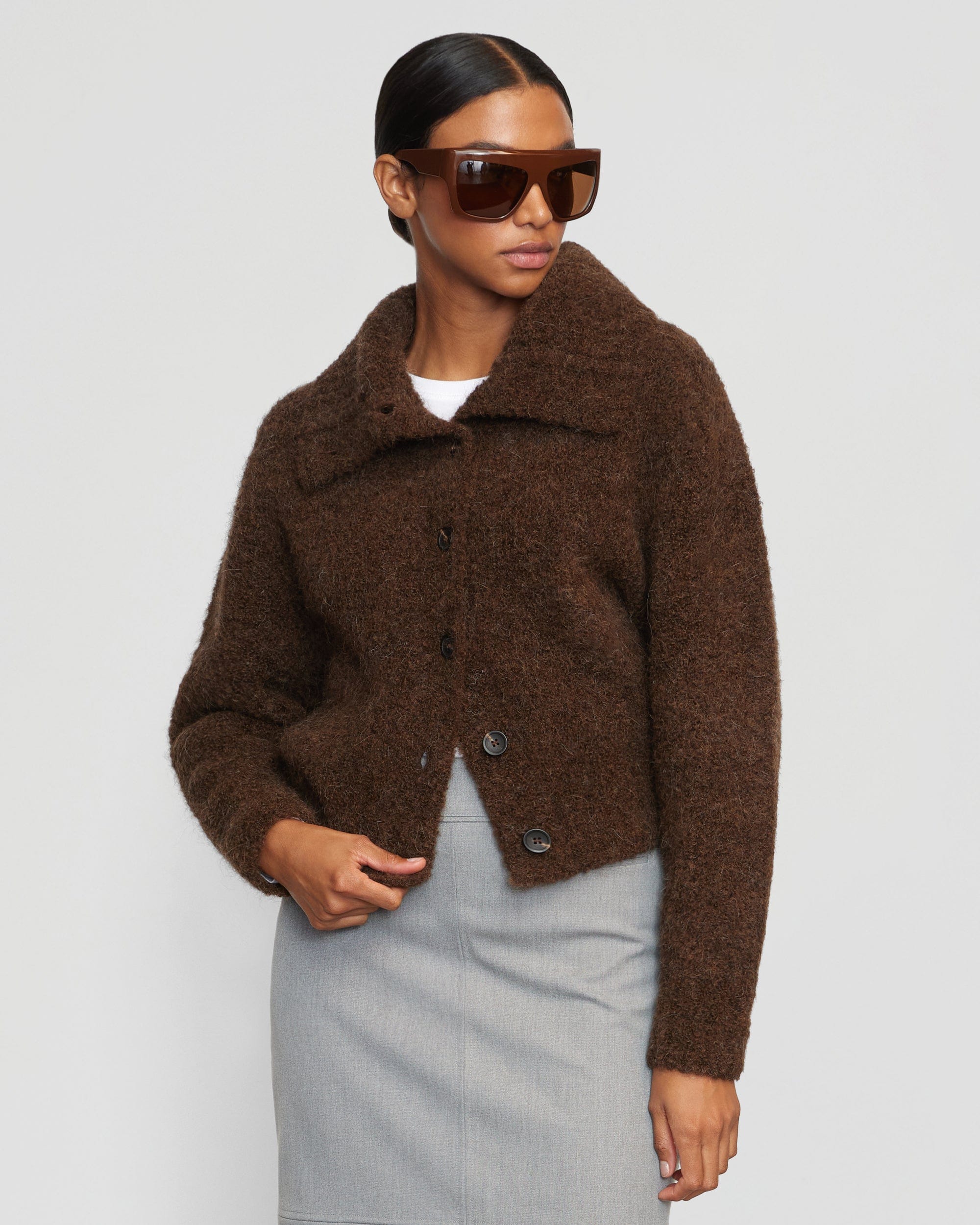 トップス ALPACA KNIT SHIRT CARDIGAN Alpaca-Blend Knit Cardigan - Greige - & Other Stories NO