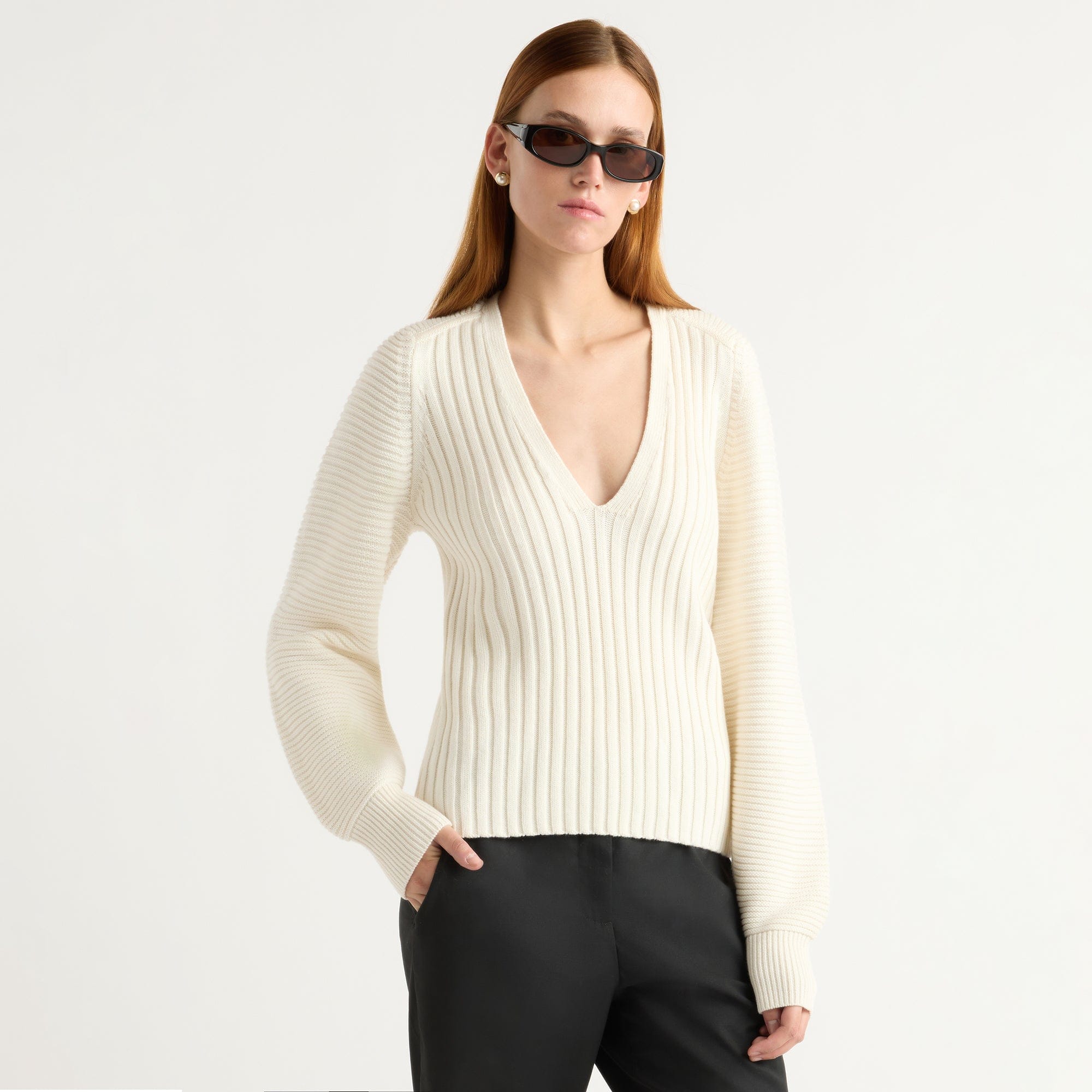 Sanne Ottoman-Knit V-Neck Sweater