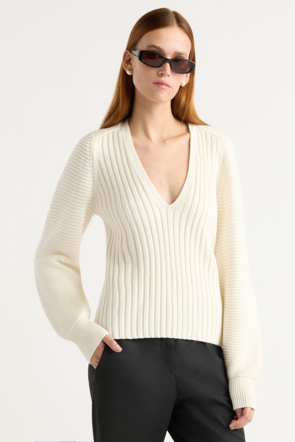 Sanne Ottoman-Knit V-Neck Sweater
