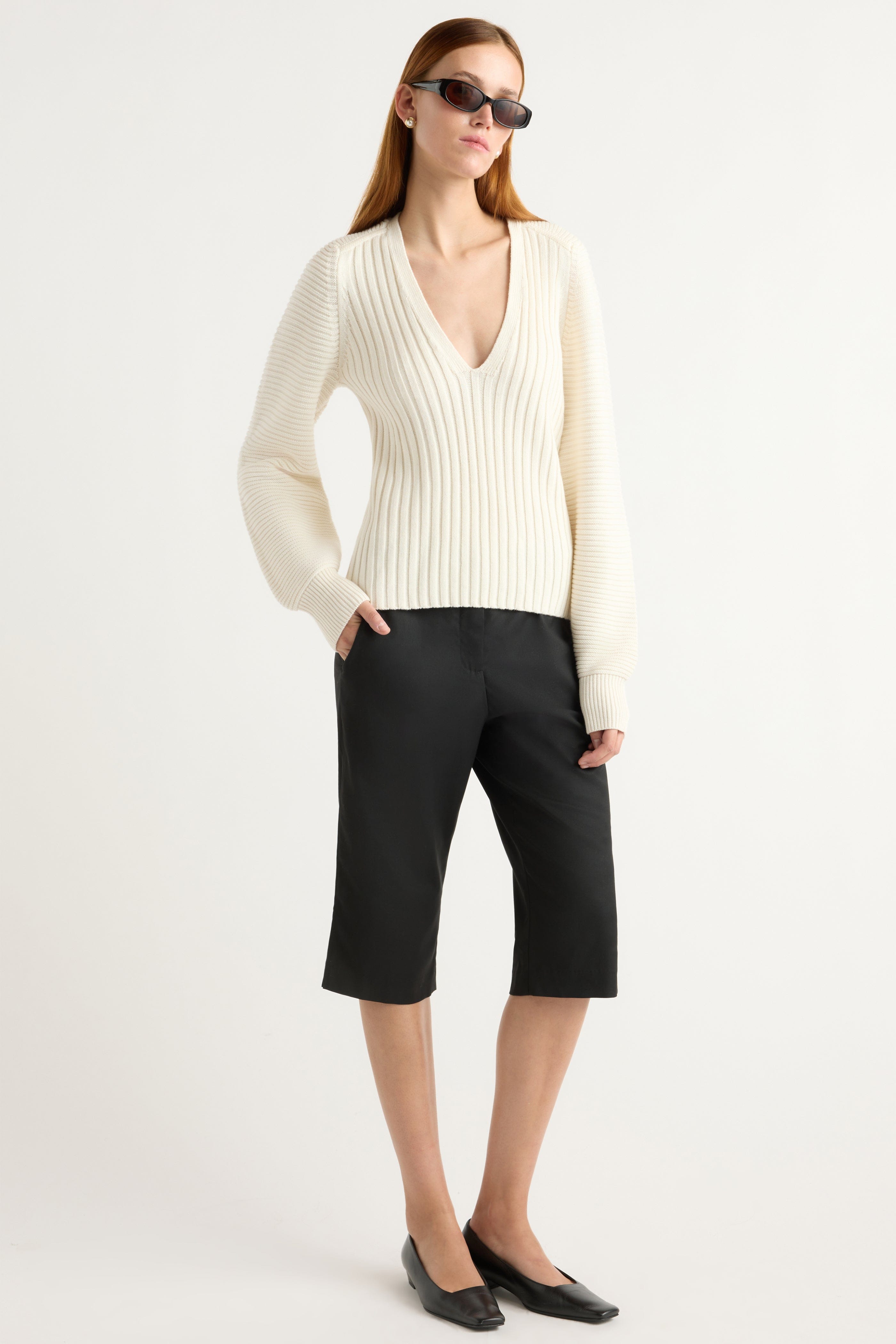 Sanne Ottoman-Knit V-Neck Sweater