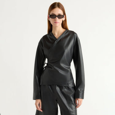 Kelsey | Sarit Vegan Leather Wrap Top in Size Small