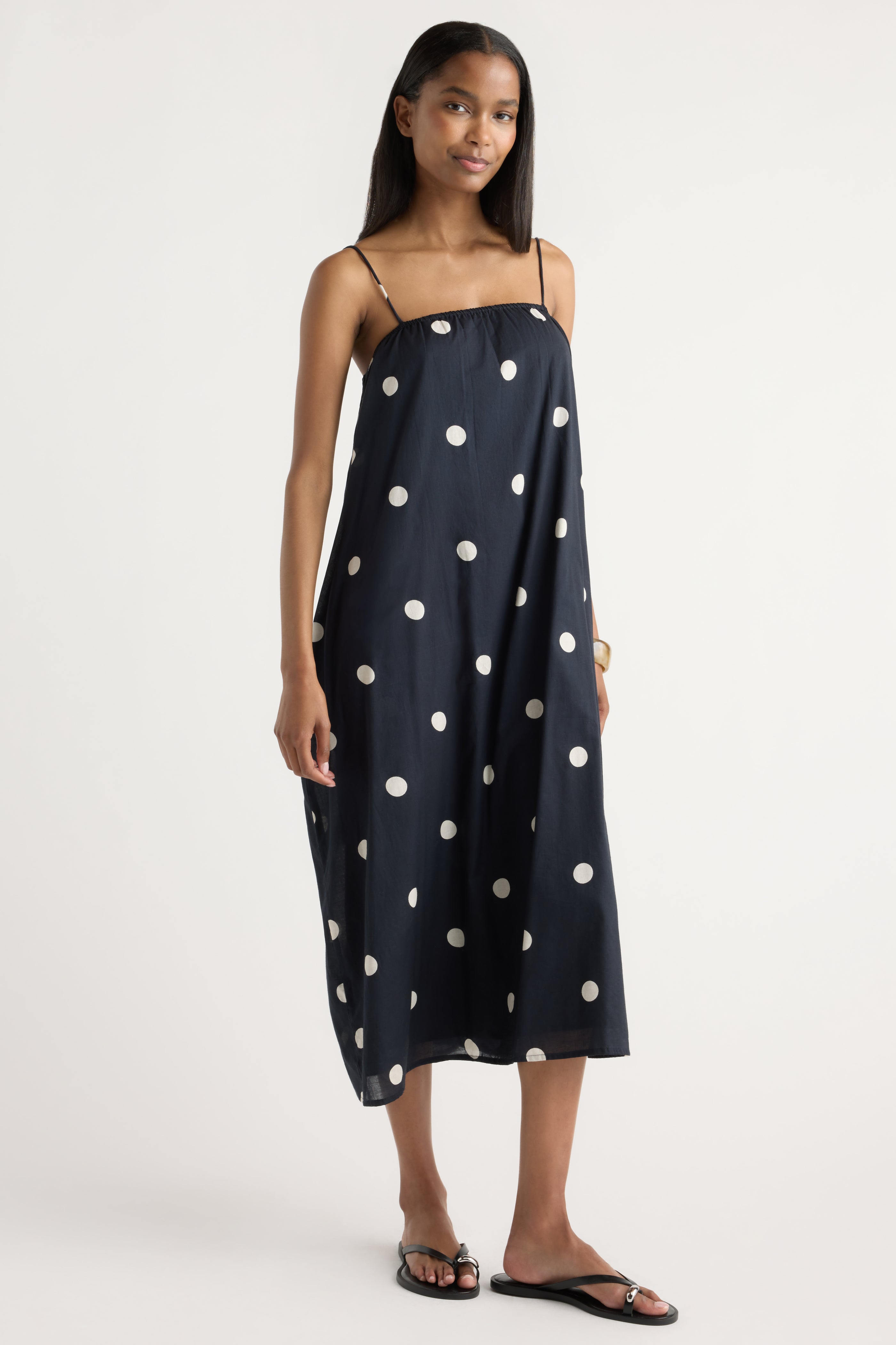 Selene Lightweight Polka Dot Maxi Dress Navy / Cream / L