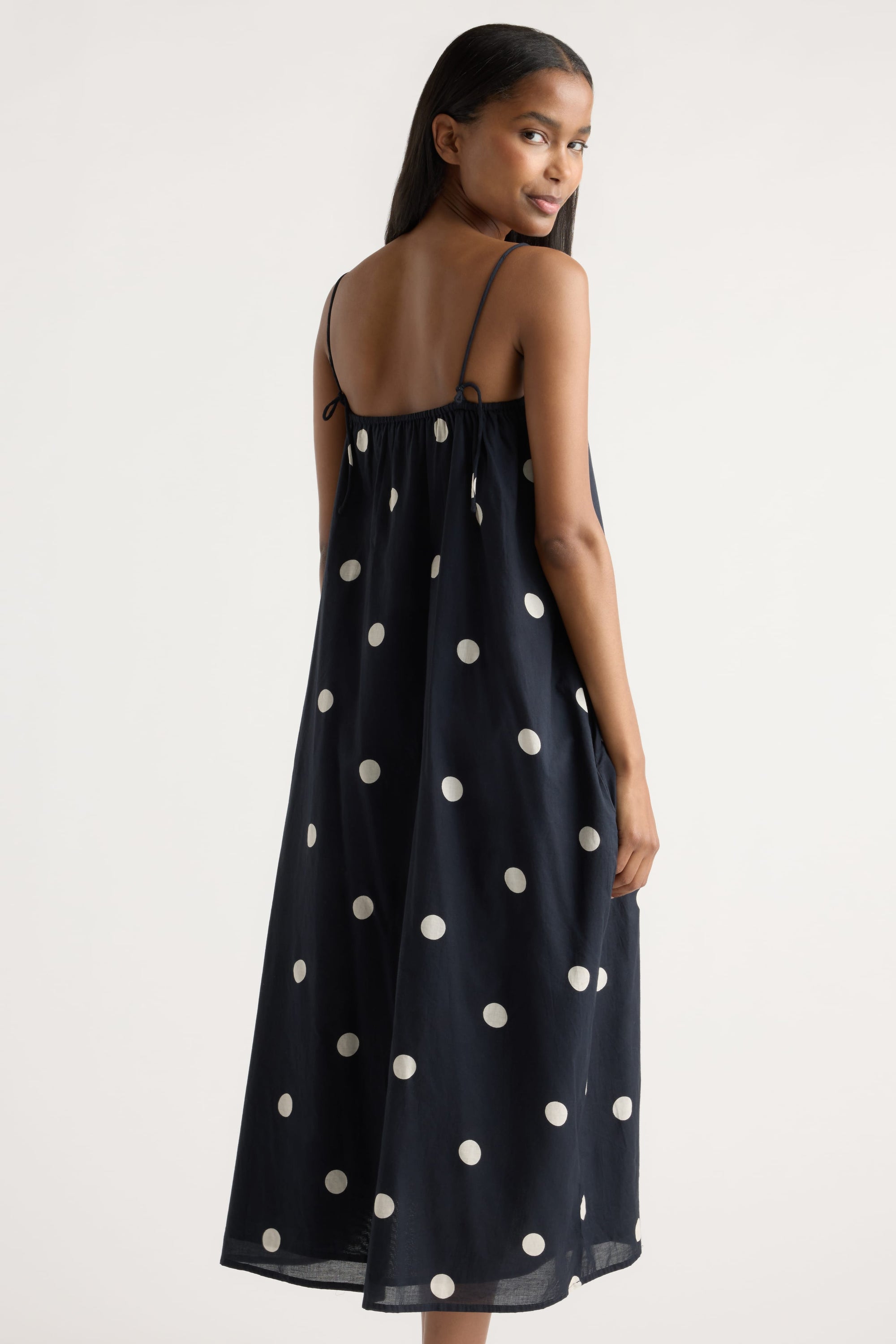 Selene Lightweight Polka Dot Maxi Dress Navy / Cream / L