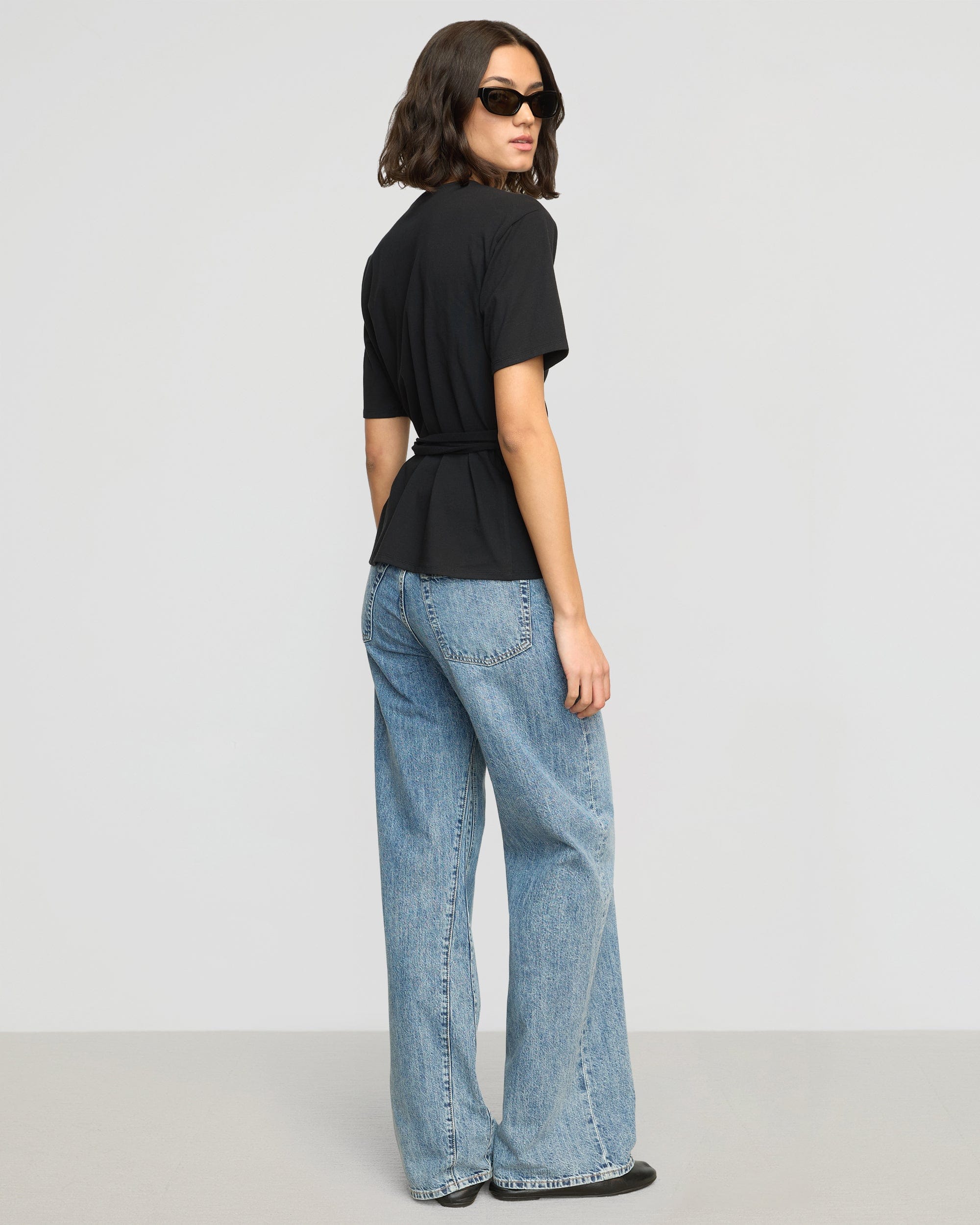 Black Cotton Wrap Top | WHISTLES | Whistles US |