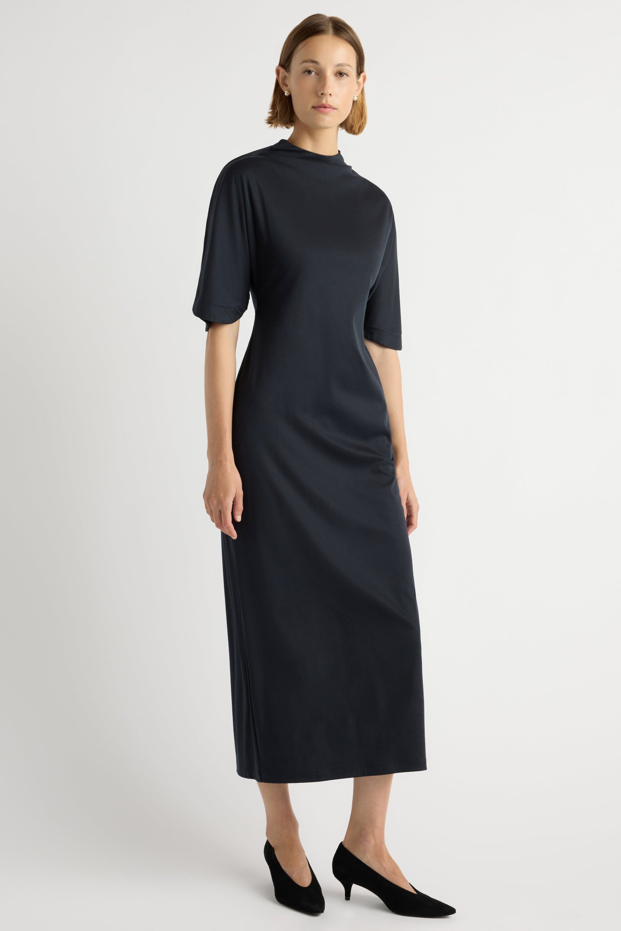 Seren Pima-Cotton Foldover-Sleeve Dress Seren Pima-Cotton Foldover-Sleeve Dress