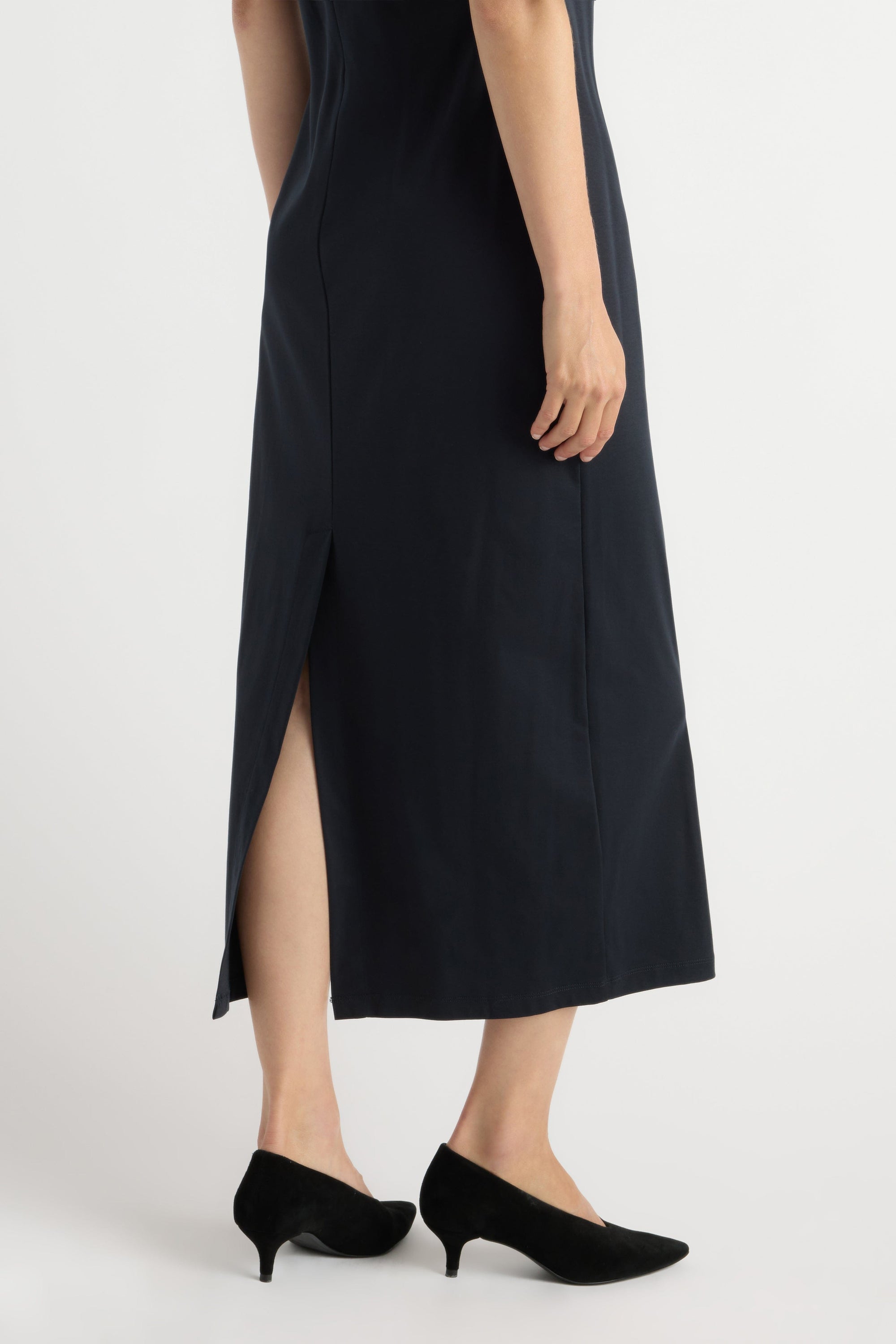 pima cotton dress Seren Pima-Cotton Foldover-Sleeve Dress Deep Navy / S