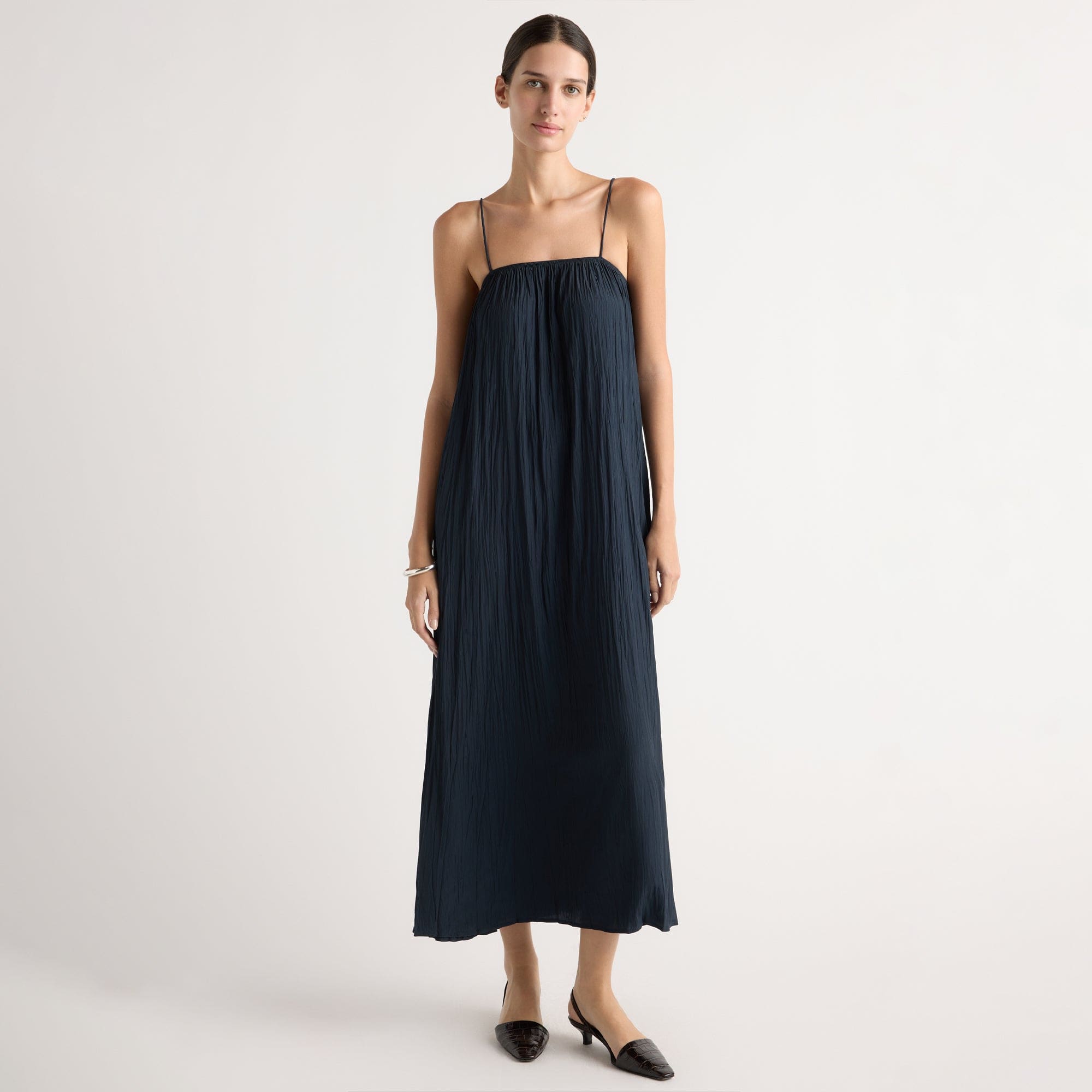 crinkle cotton maxi dress Nona Navy Crinkle Cotton Maxi Dress