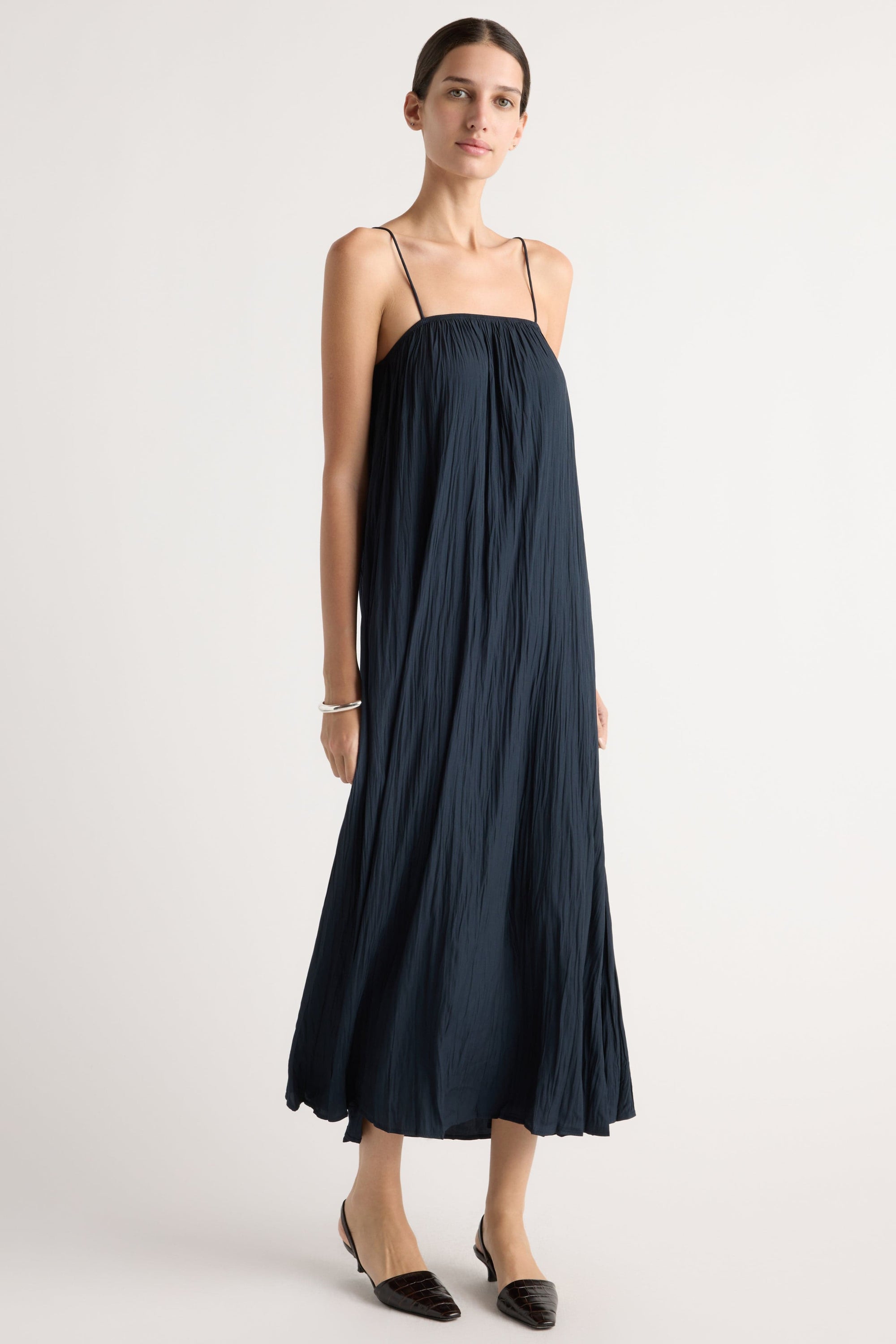crinkled maxi dress Solange Crinkled Maxi Dress Navy / Regular / XS