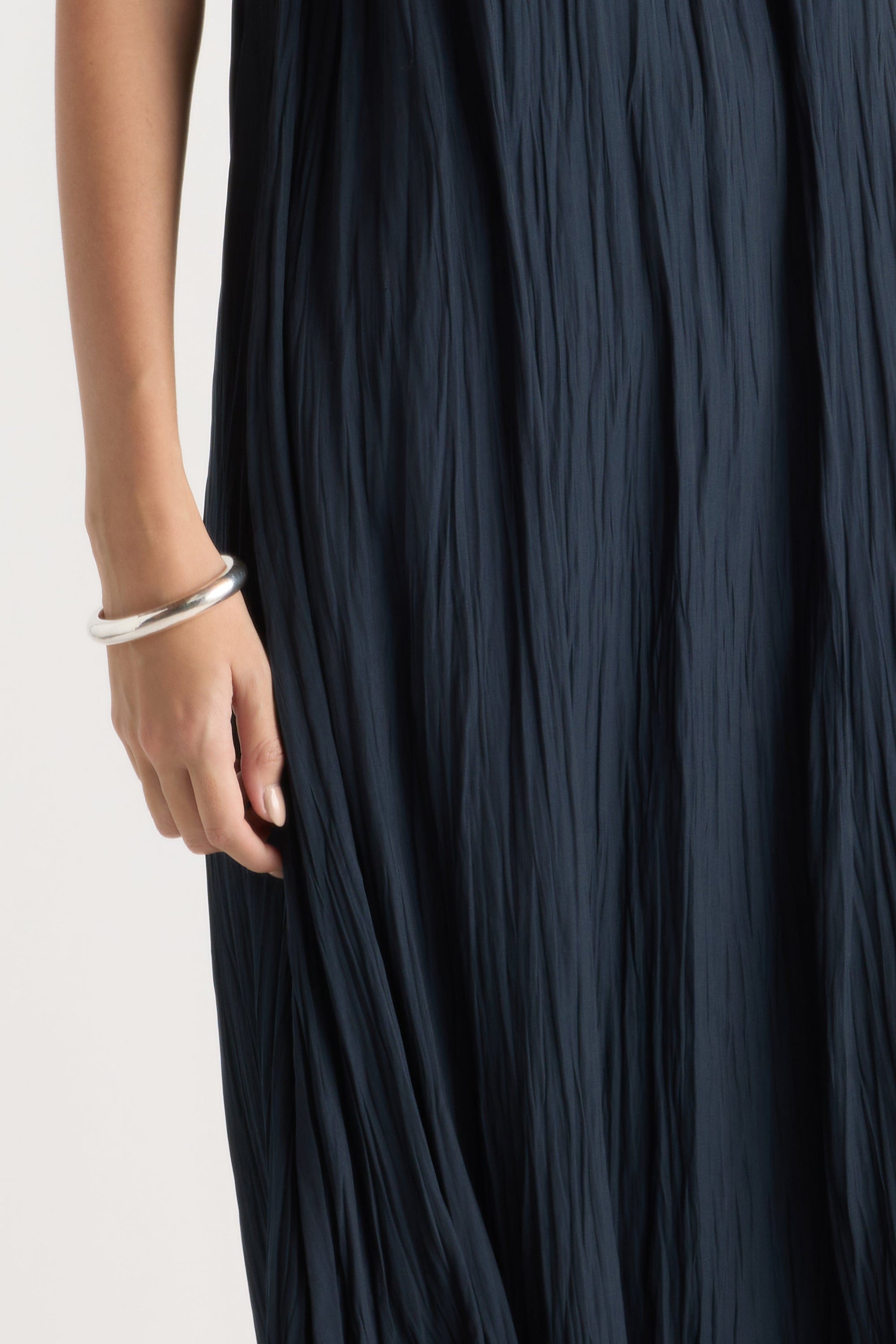 strapless open back dress Solange Crinkled Maxi Dress (Petite) Navy / Petite / Xs