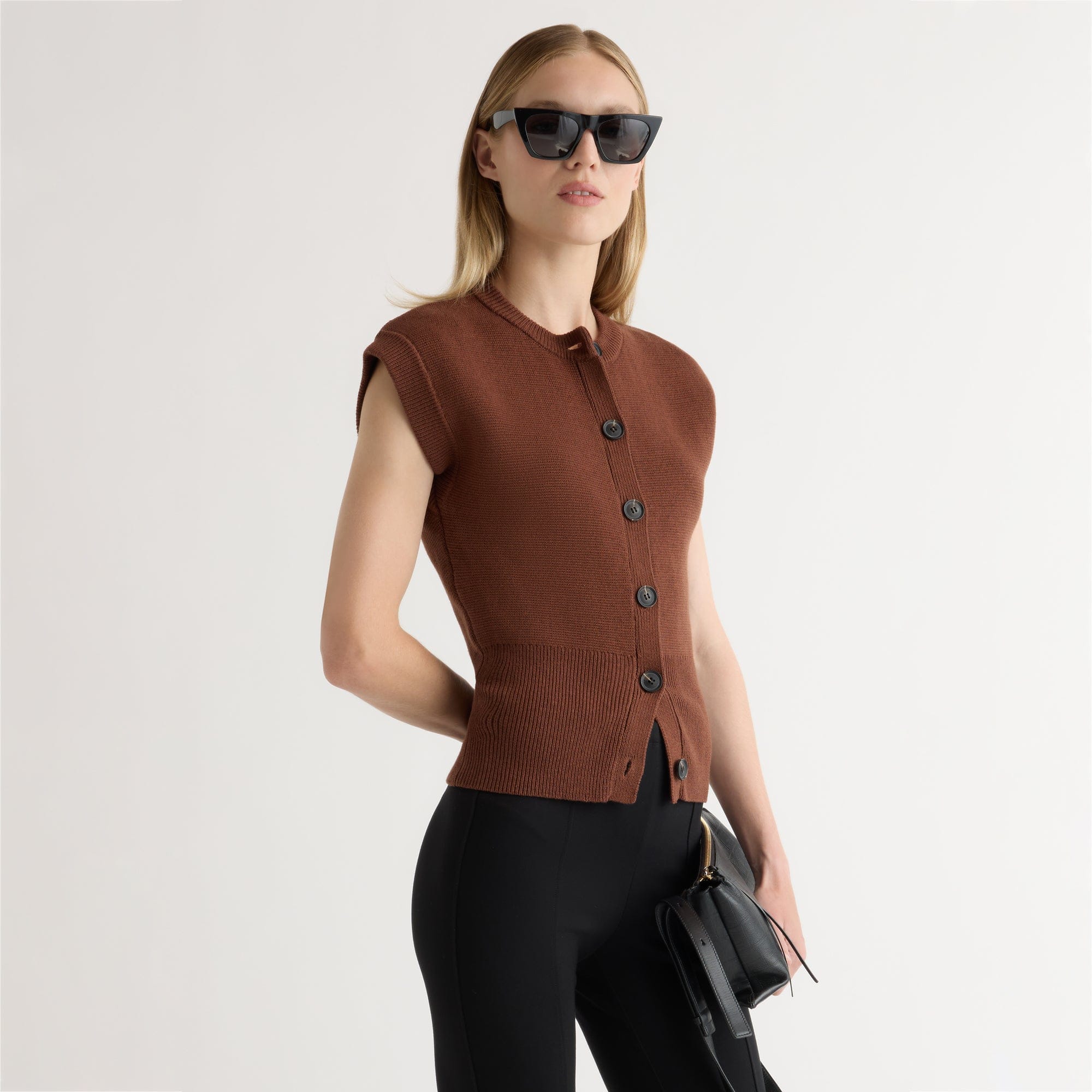 openyy【OPEN Yy】 CHUNKY KNIT VEST : BROWN OPEN YY