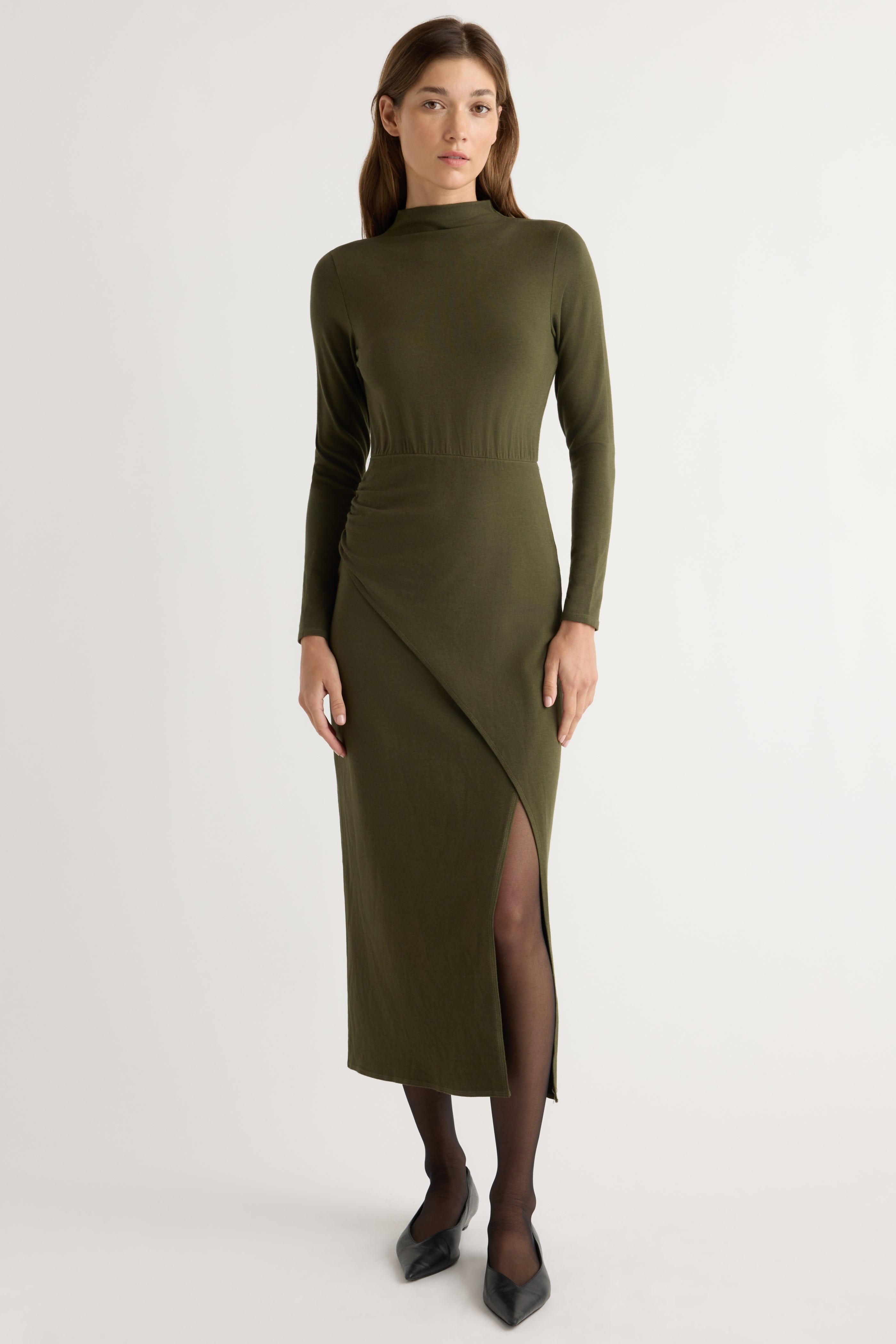 Suki Mock-Neck Side-Slit Dress