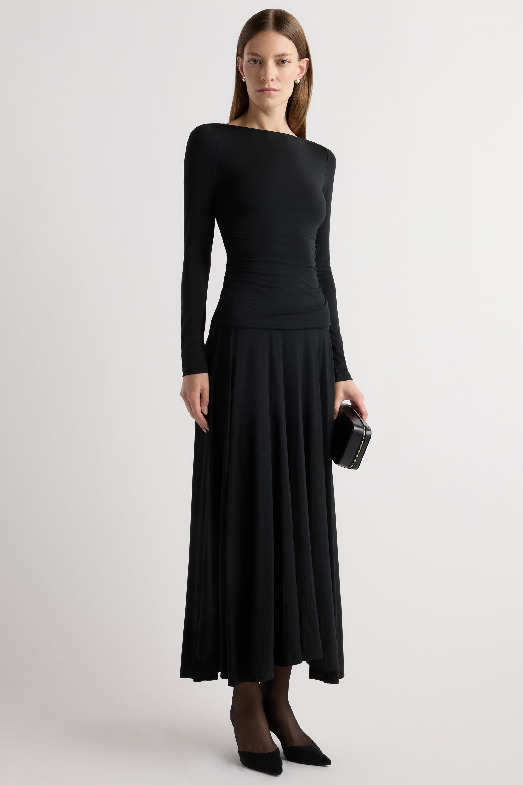 Tamryn Ruched Drop-Waist Dress Black / XS