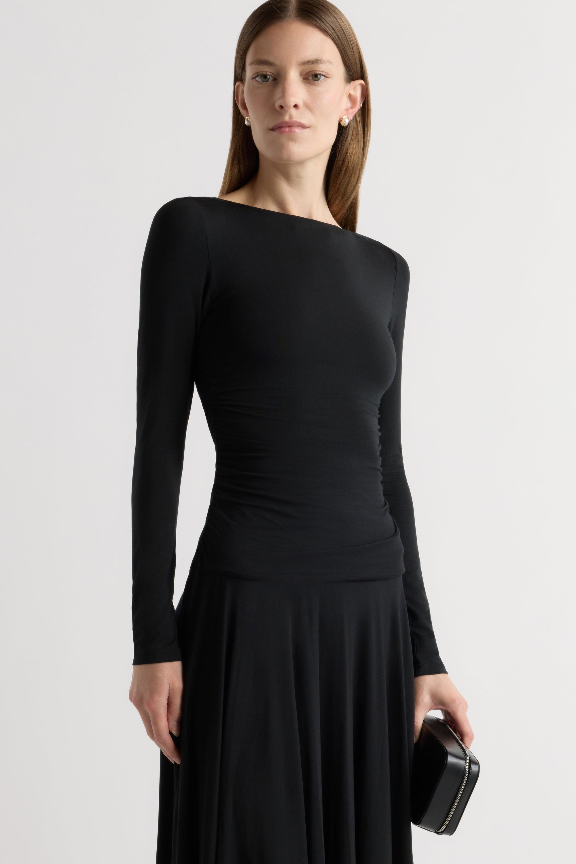 Tamryn Ruched Drop-Waist Dress Black / L Tamryn Ruched Drop-Waist Dress Black / L