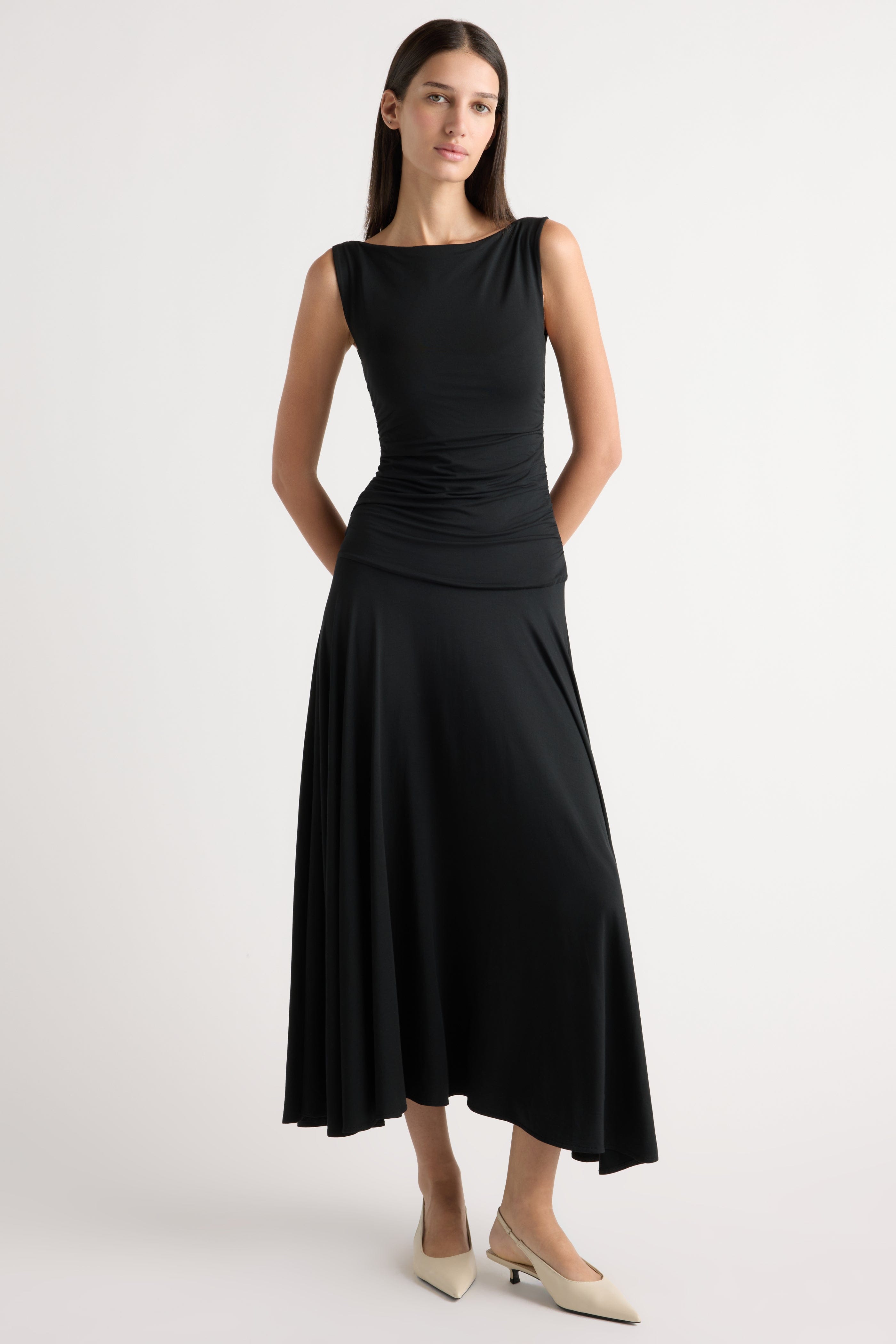 ruched waist maxi dress Tamsin Drop-Waist Black / S Size:SHOE US 10 What's New? Furniture Store Its perfect for a FC Long Cardigan High