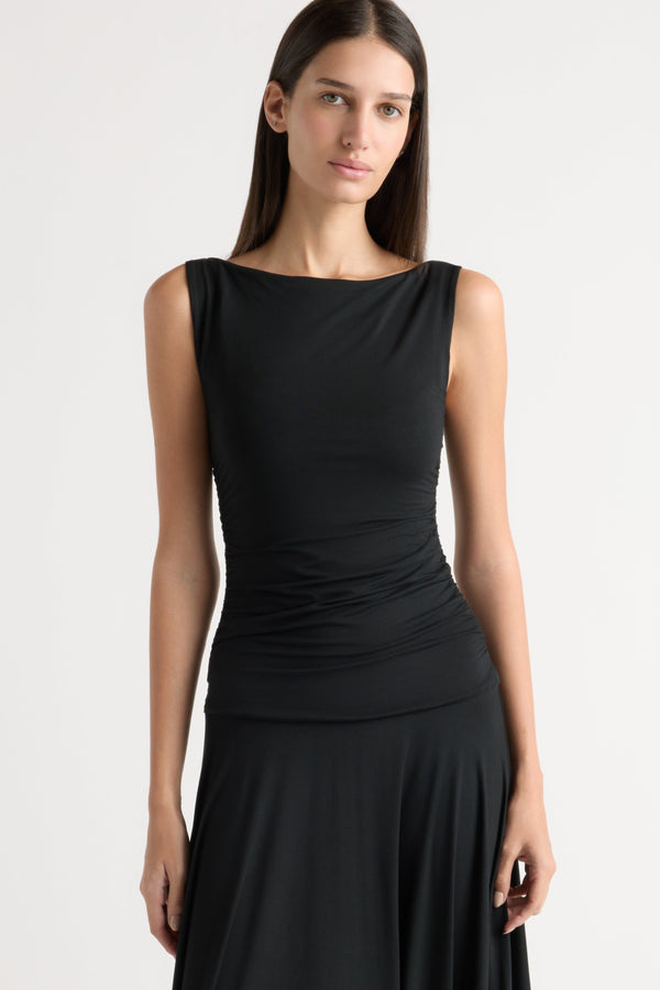 Tamsin Ruched Drop-Waist Maxi Dress