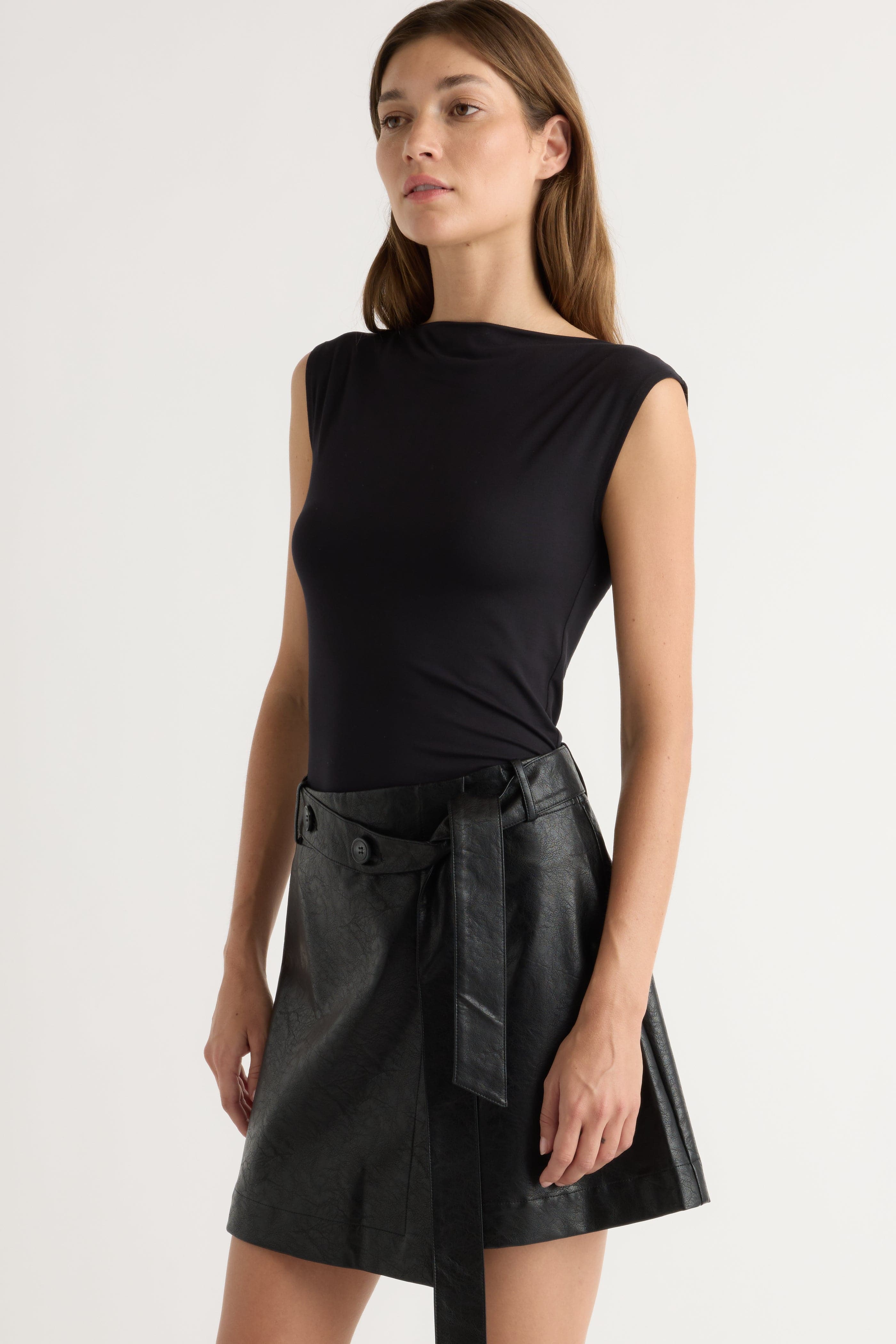 Tanner Vegan Leather Wrap Skirt