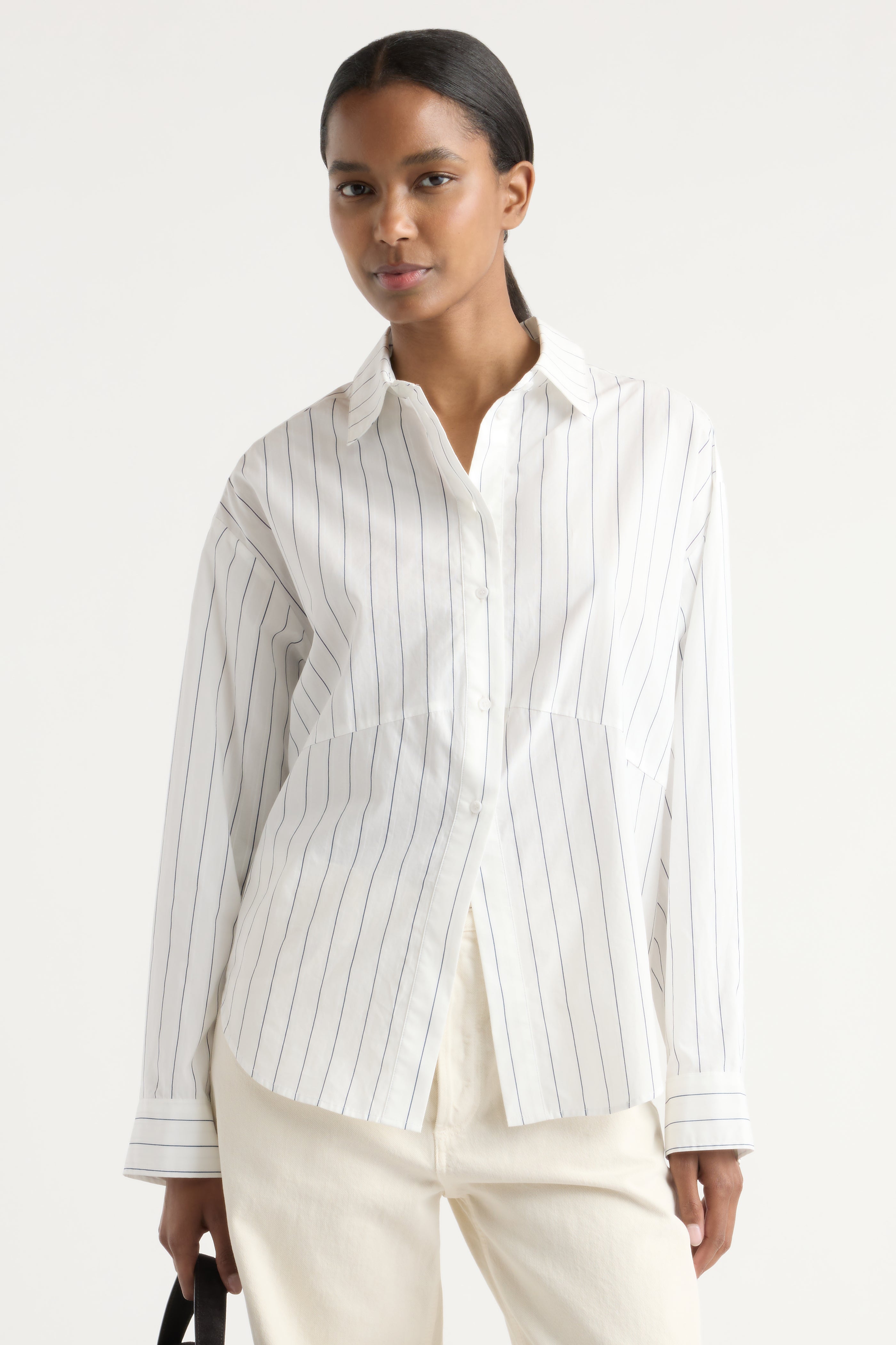 Tarinah Front-Split Striped Shirt