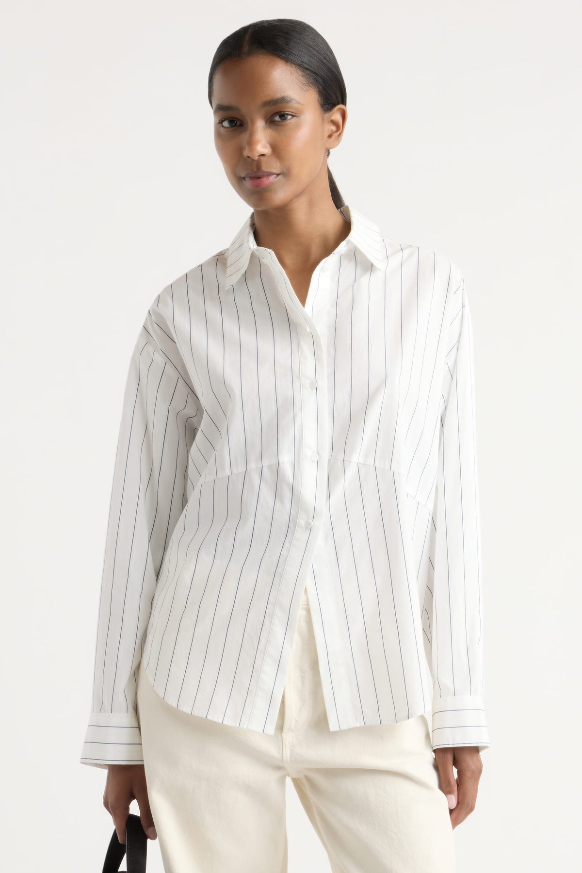 Tarinah Front-Split Striped Shirt