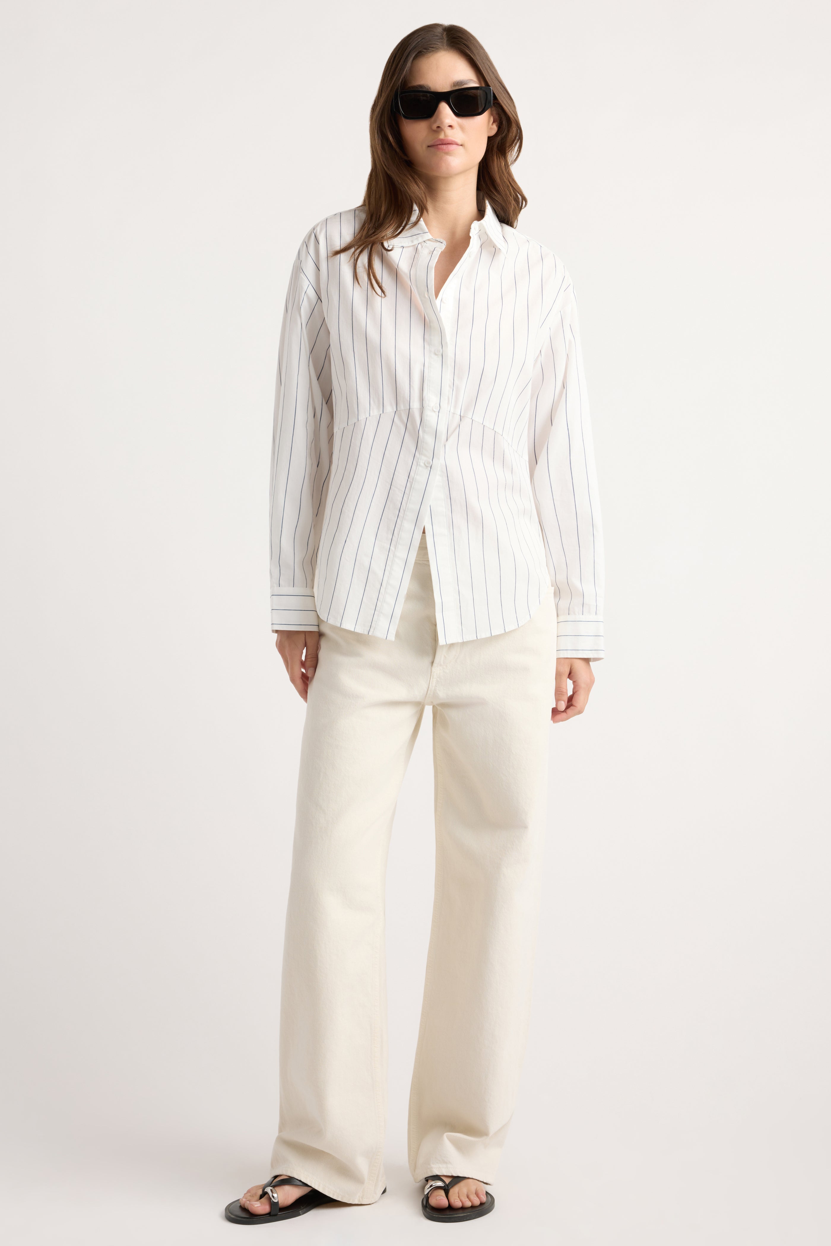 Tarinah Front-Split Striped Shirt
