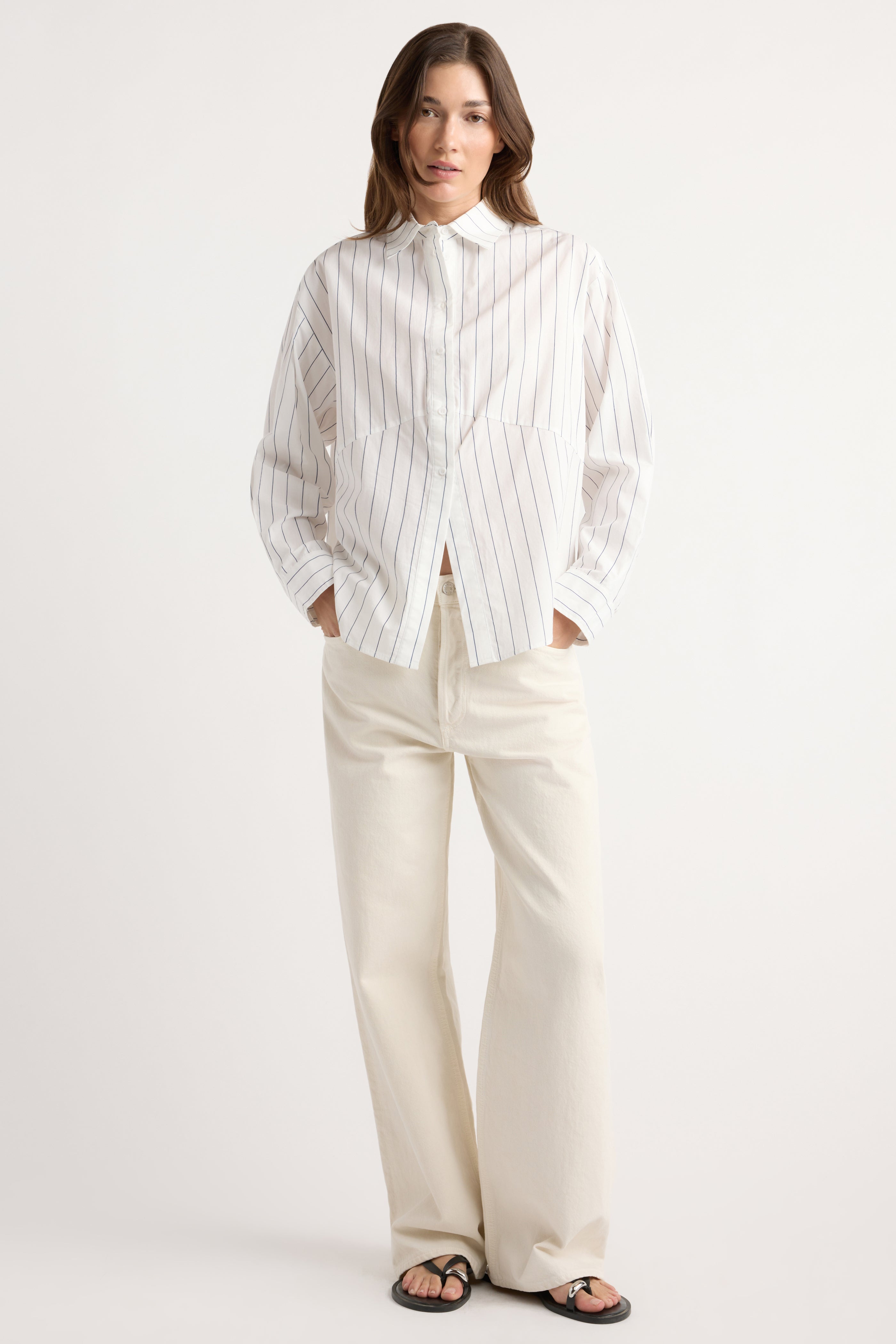 Tarinah Front-Split Striped Shirt