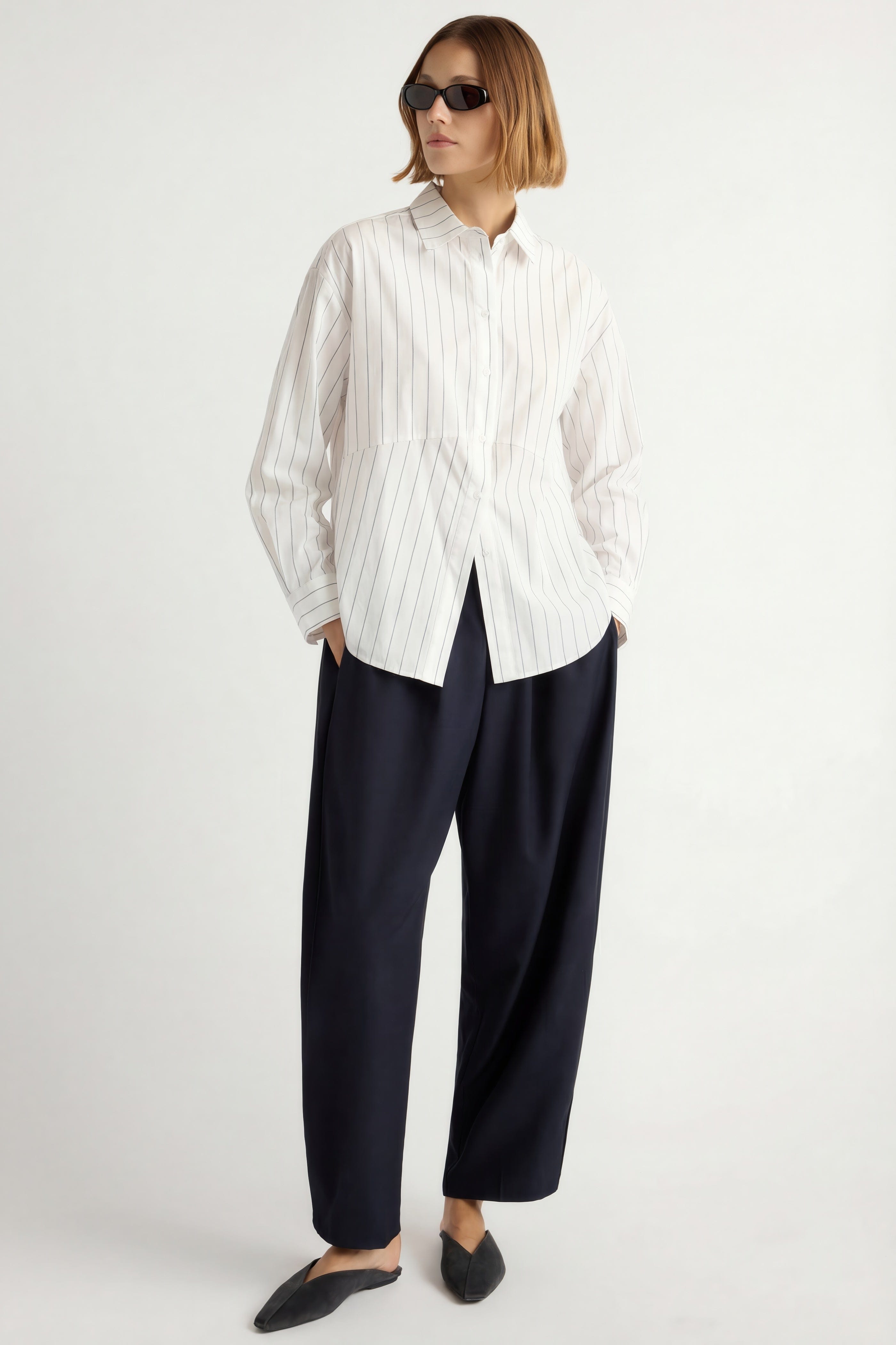 Tarinah Front-Split Striped Shirt