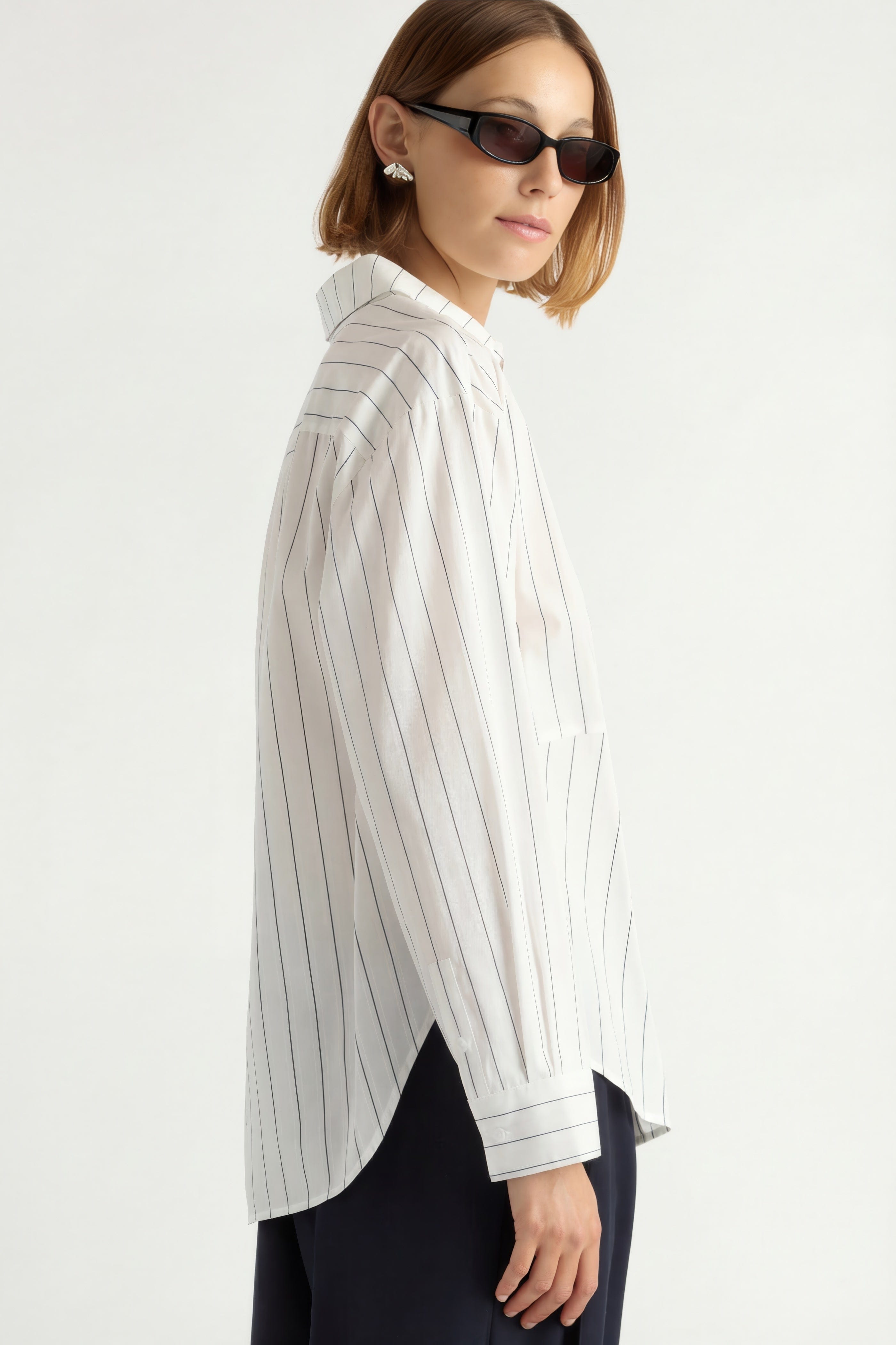 Tarinah Front-Split Striped Shirt