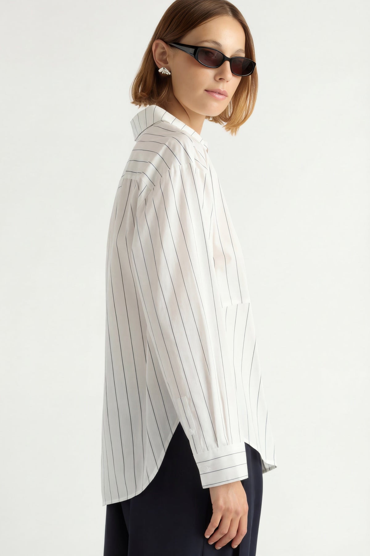 Tarinah Front-Split Striped Shirt
