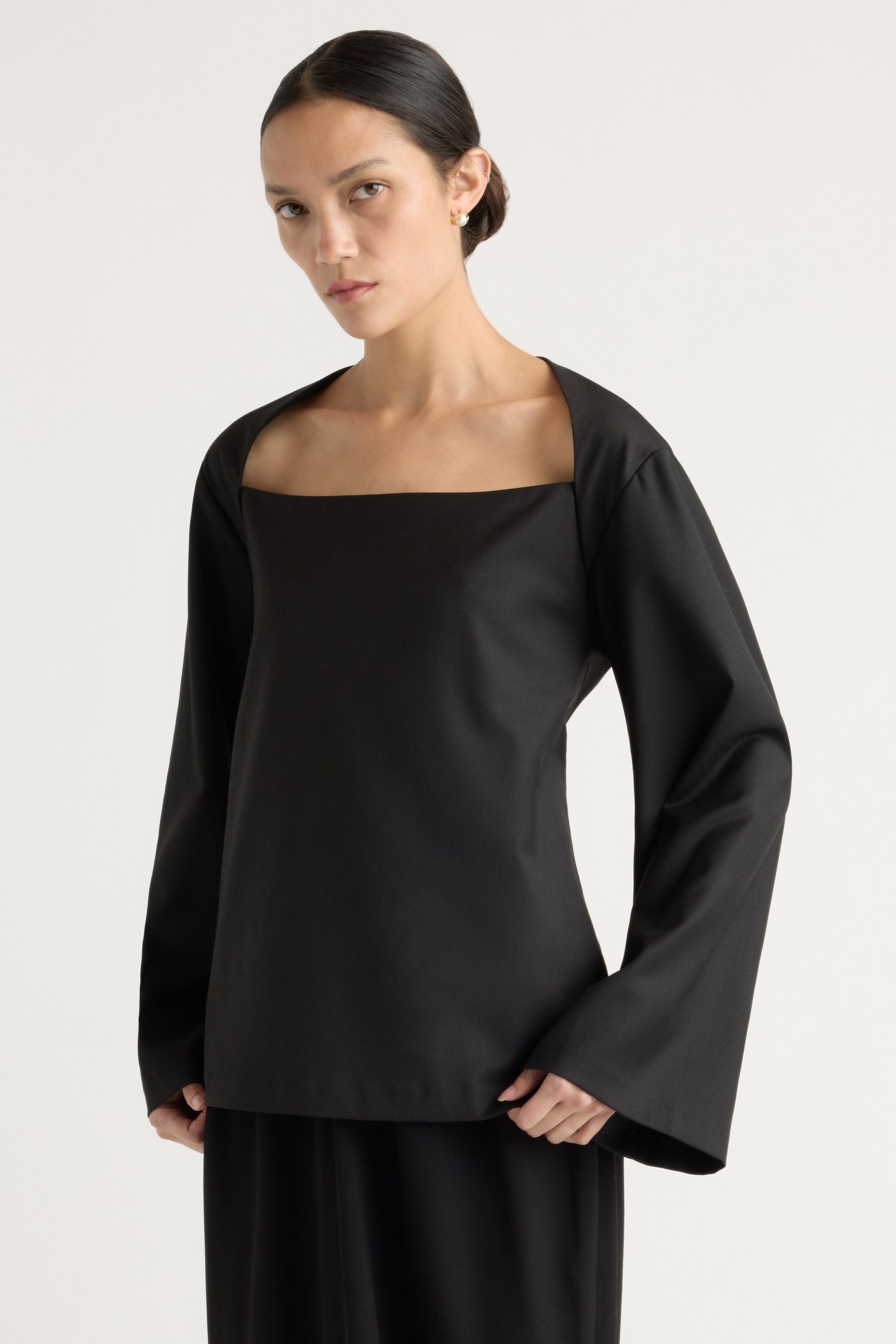 Tatiana Wide-Neck Flare-Sleeve Blouse