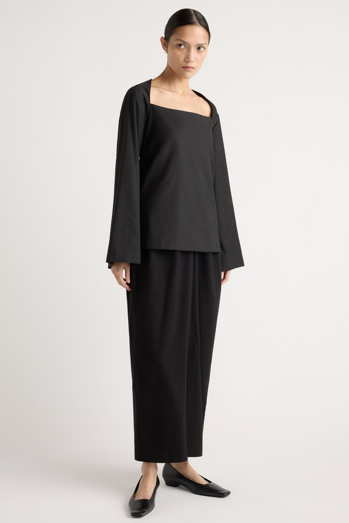 Tatiana Wide-Neck Flare-Sleeve Blouse