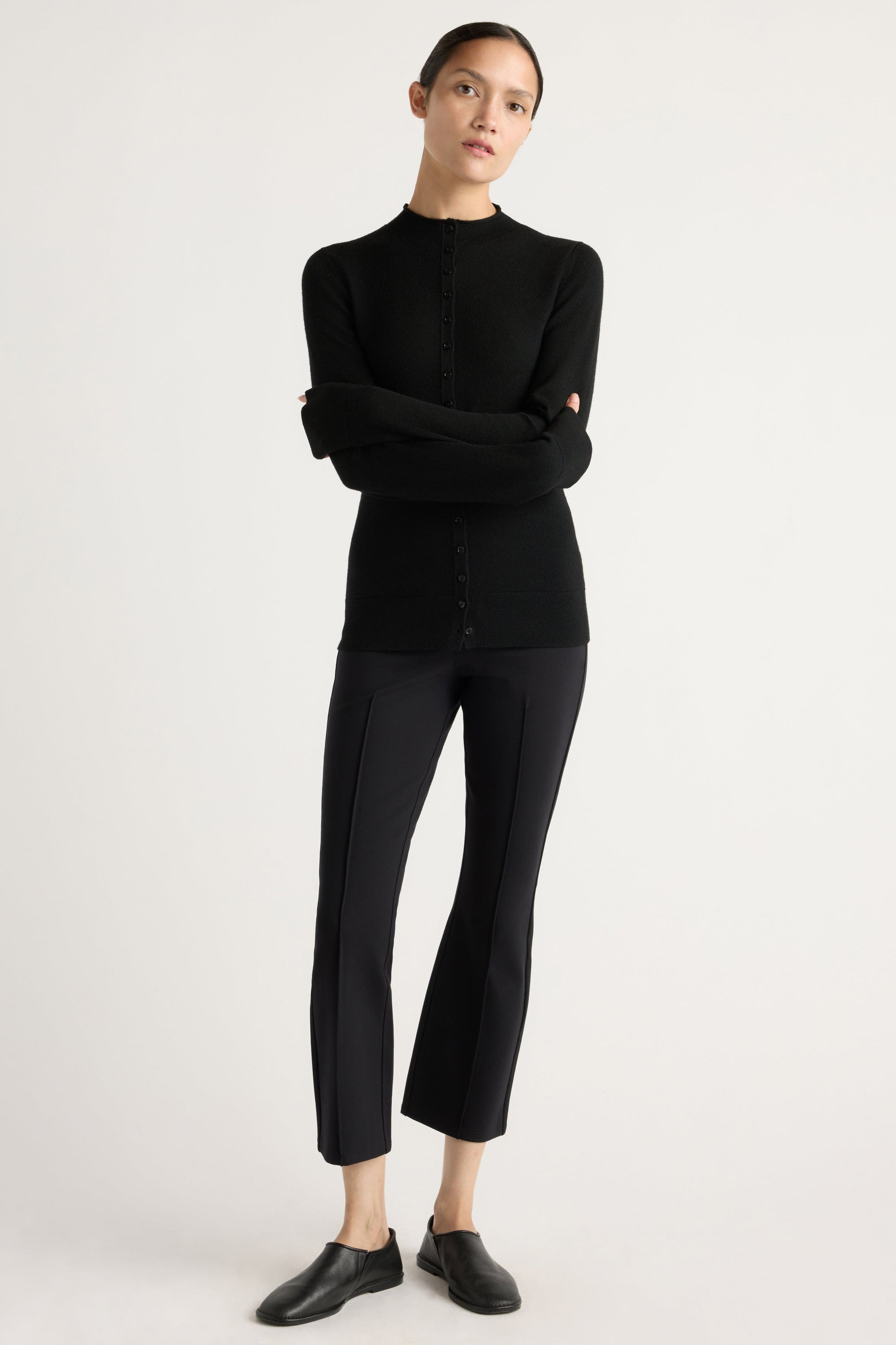 slim fit dress slacks Fold Over Kick Flare Chunky Knit Trousers in Cream
