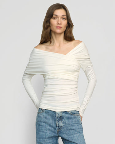 Renée | Theresa Ruched Off-Shoulder Long-Sleeve Tee in size Small