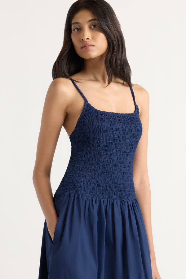 smocked drop waist midi dress Smocked Tiered Midi Dress: Elevate your Wardrobe OFF White / SMALL