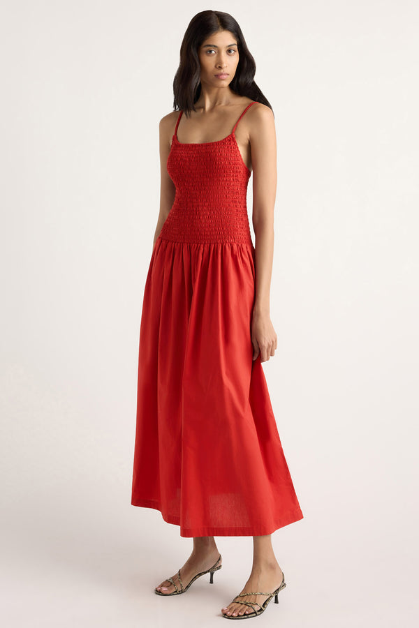 Venus Smocked Organic Cotton Midi Dress