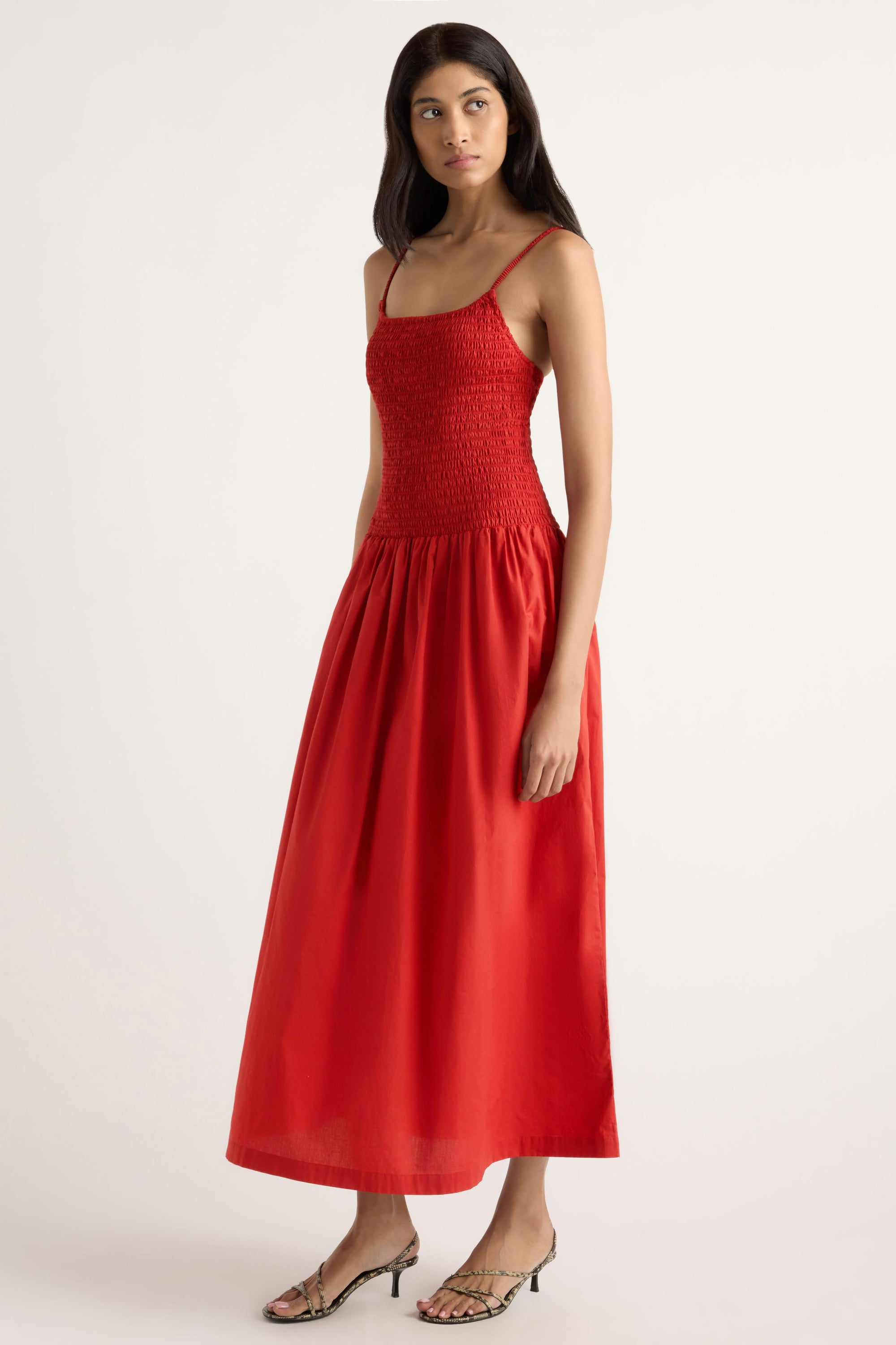 Venus Smocked Organic Cotton Midi Dress