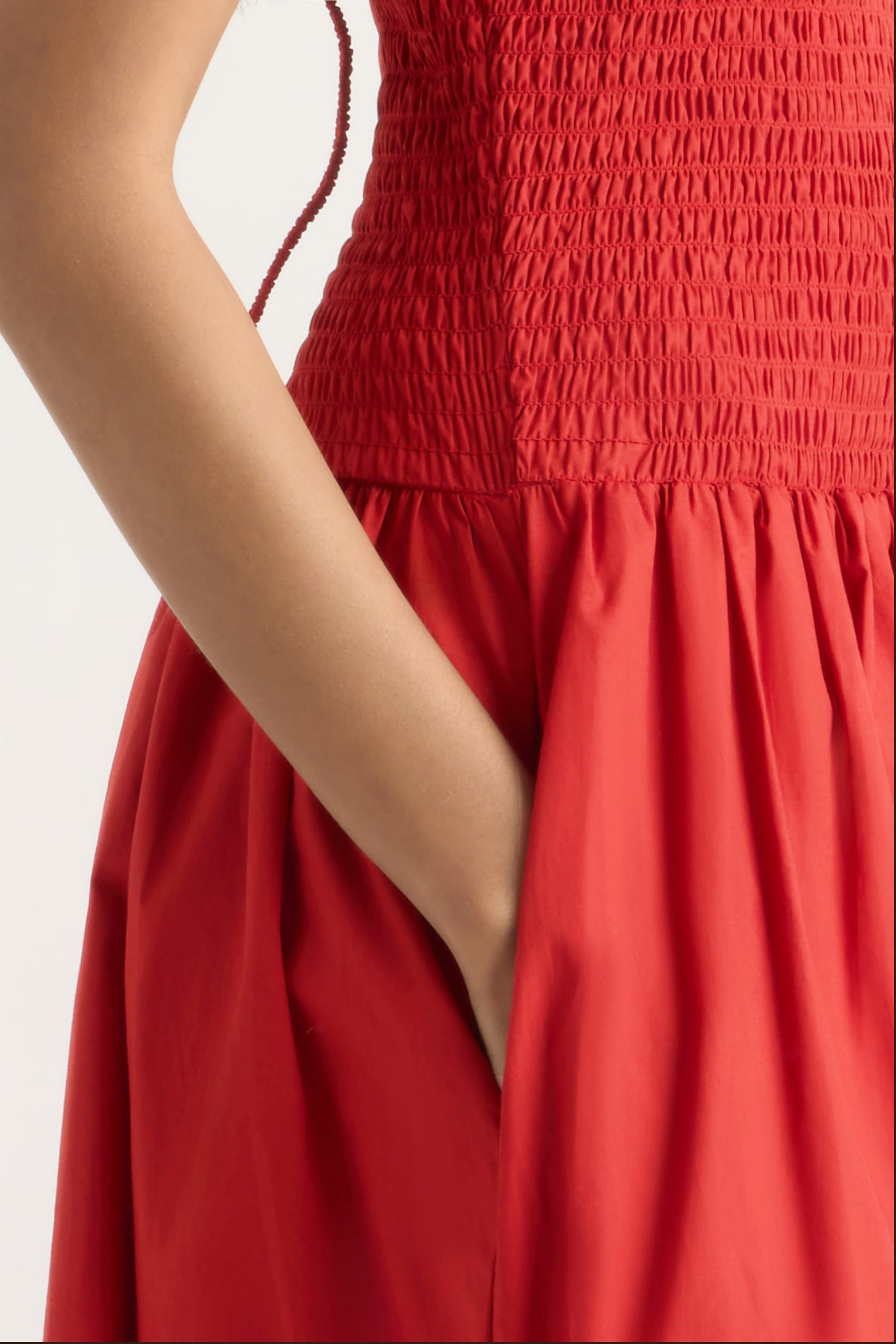 venus rising midi tiered dress Venus Smocked Organic Cotton Midi Dress Tomato / XS