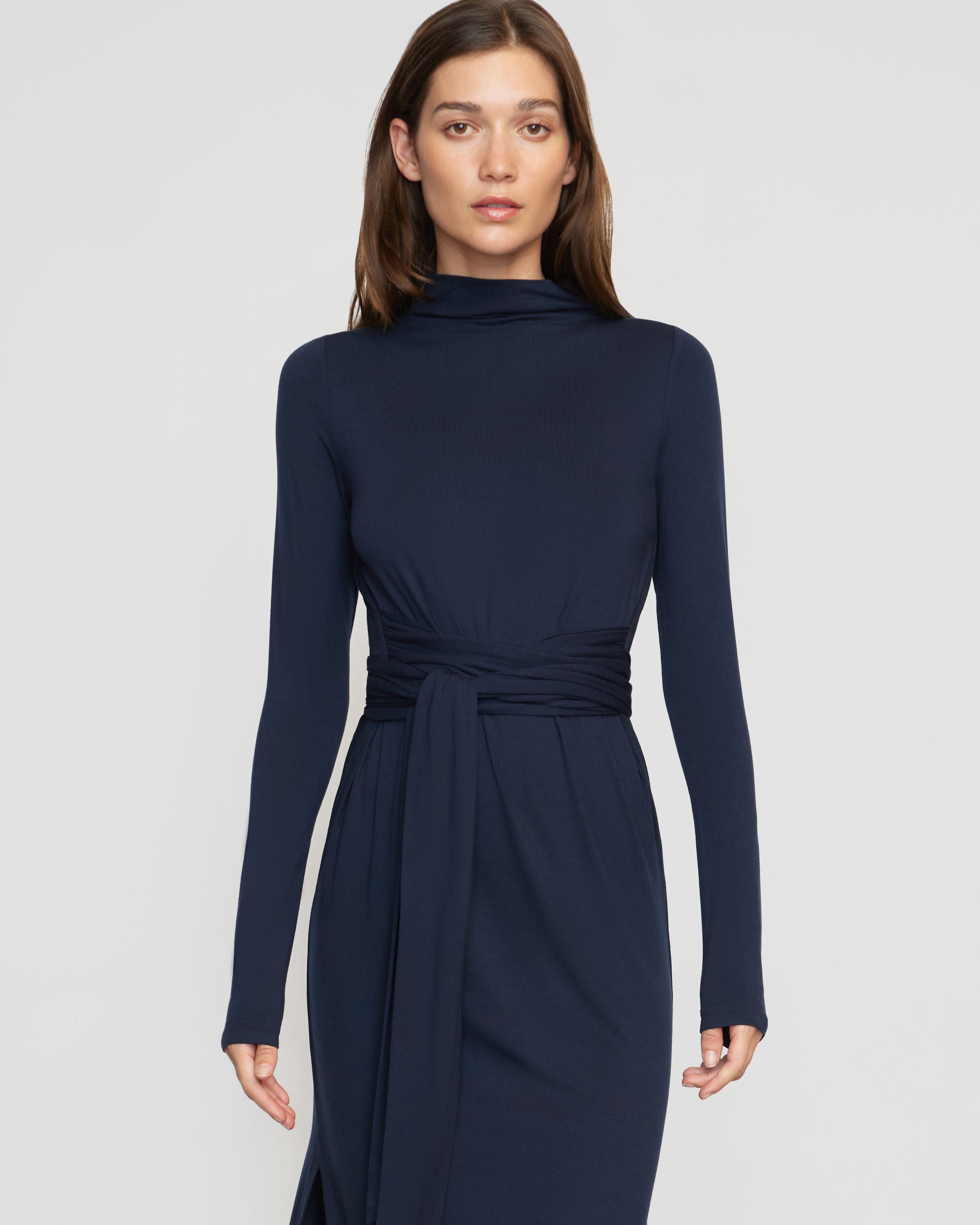 Navy tie waist clearance dress