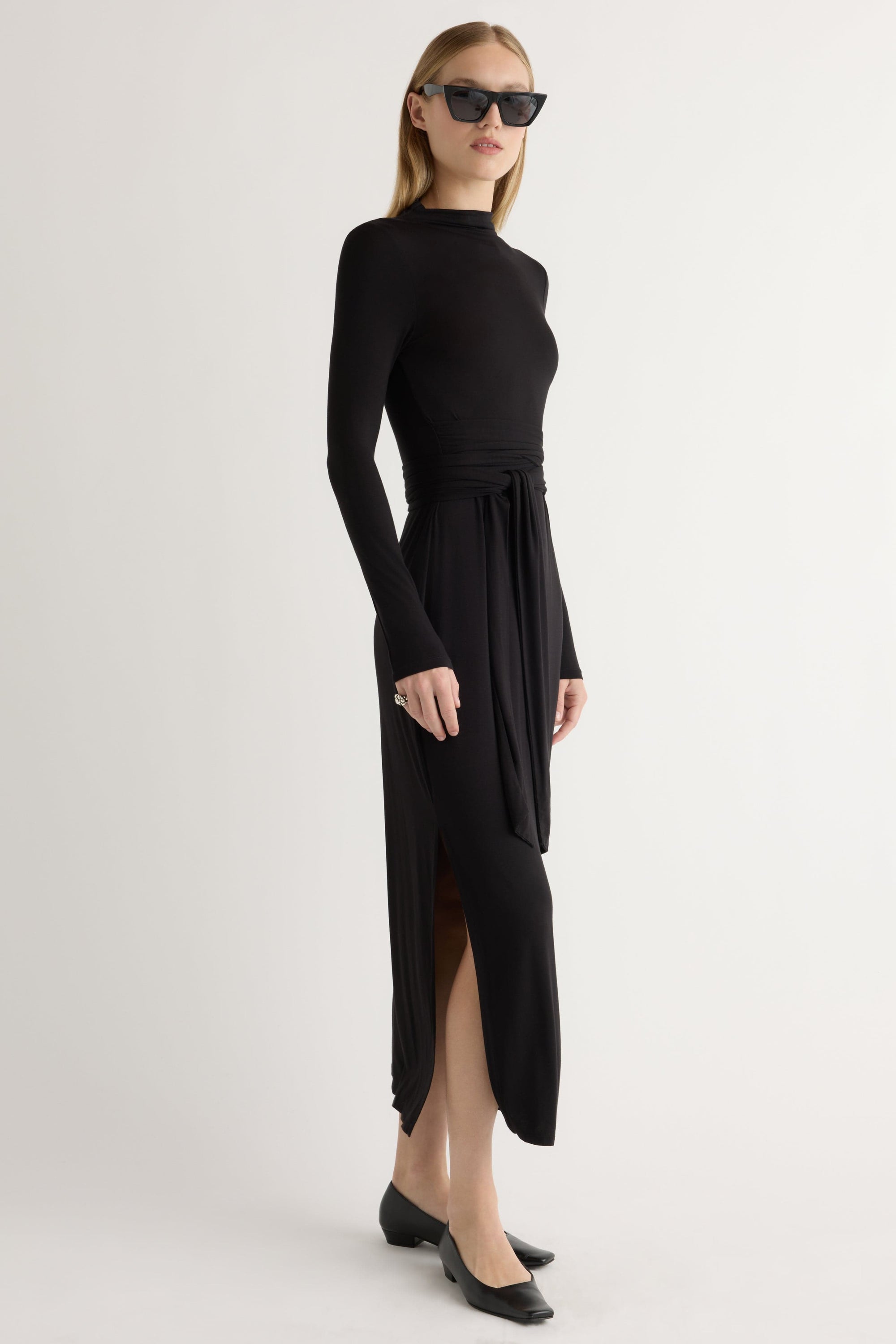 tie front black dress Vero Tie-Front Long-Sleeve Dress