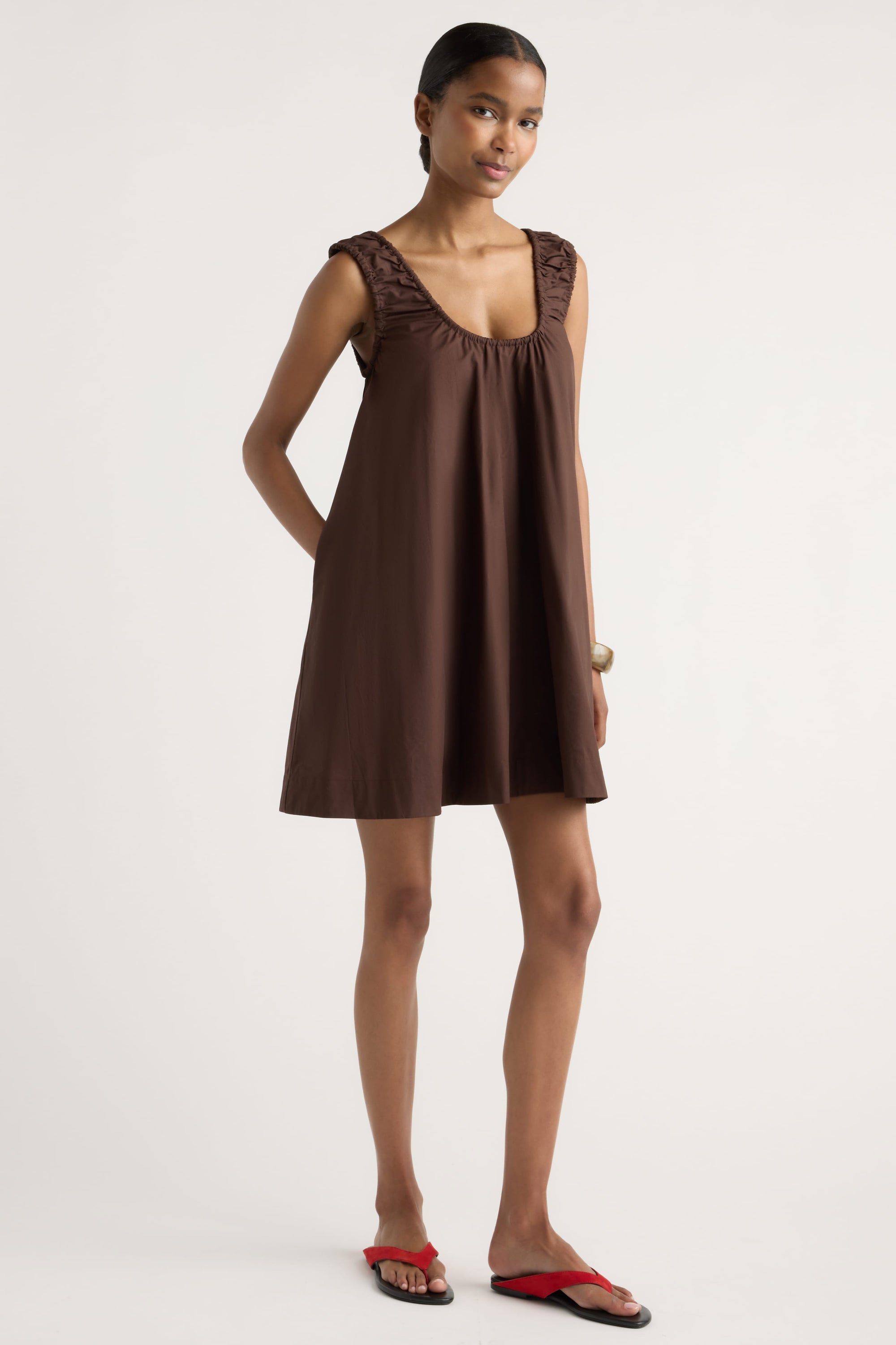 Winnie Organic Cotton U-Neck Mini Dress Cacao / XS